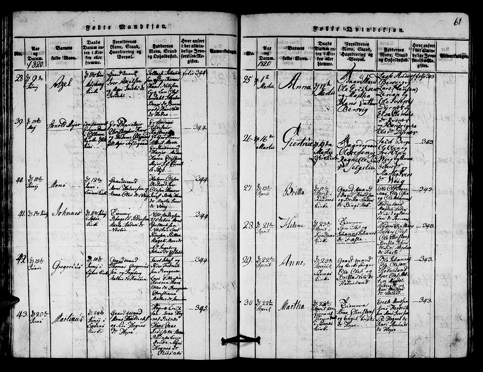 Lindås Sokneprestembete, AV/SAB-A-76701/H/Hab/Haba/L0001: Parish register (copy) no. A 1, 1816-1823, p. 61