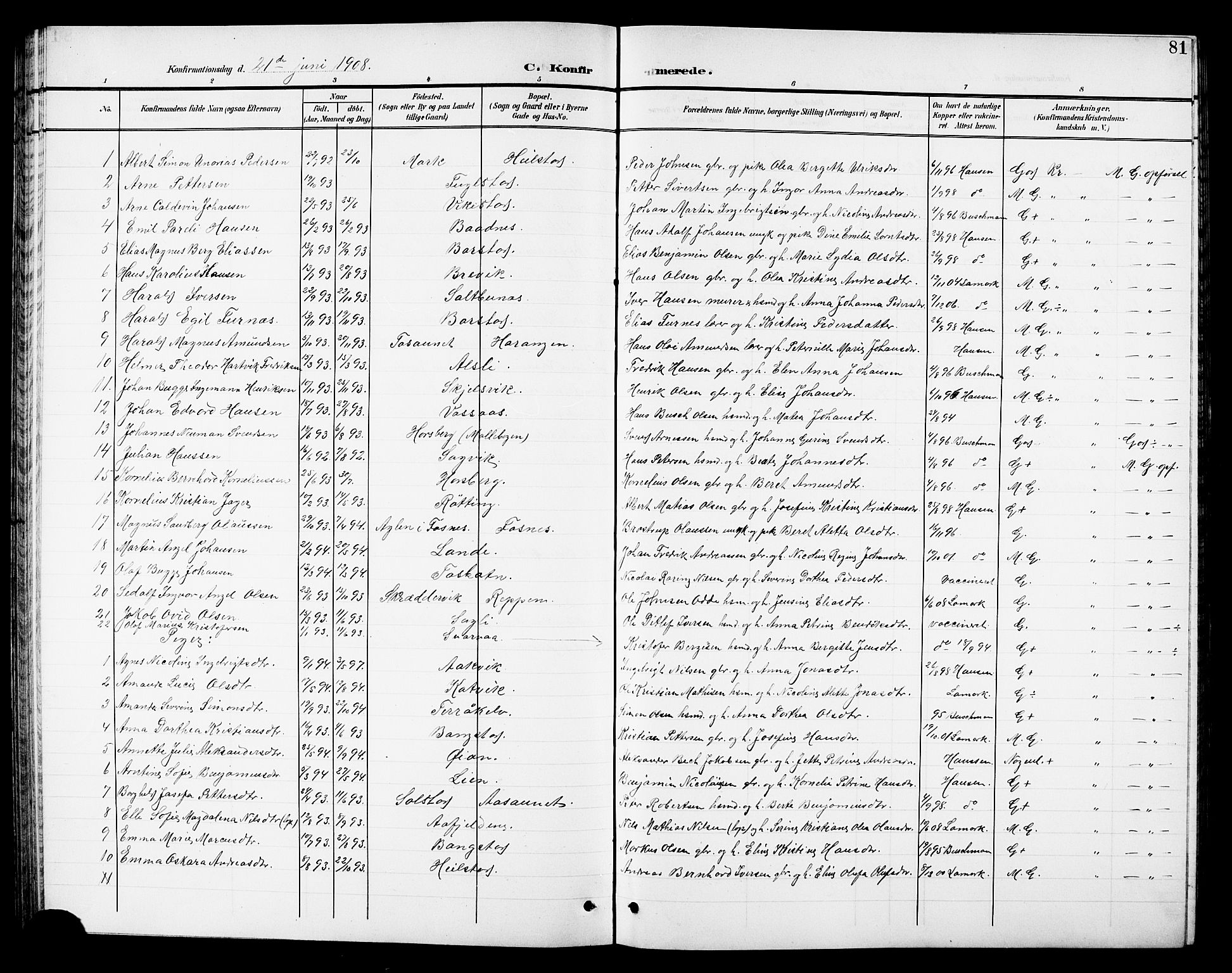 Ministerialprotokoller, klokkerbøker og fødselsregistre - Nordland, SAT/A-1459/810/L0161: Parish register (copy) no. 810C04, 1897-1910, p. 81