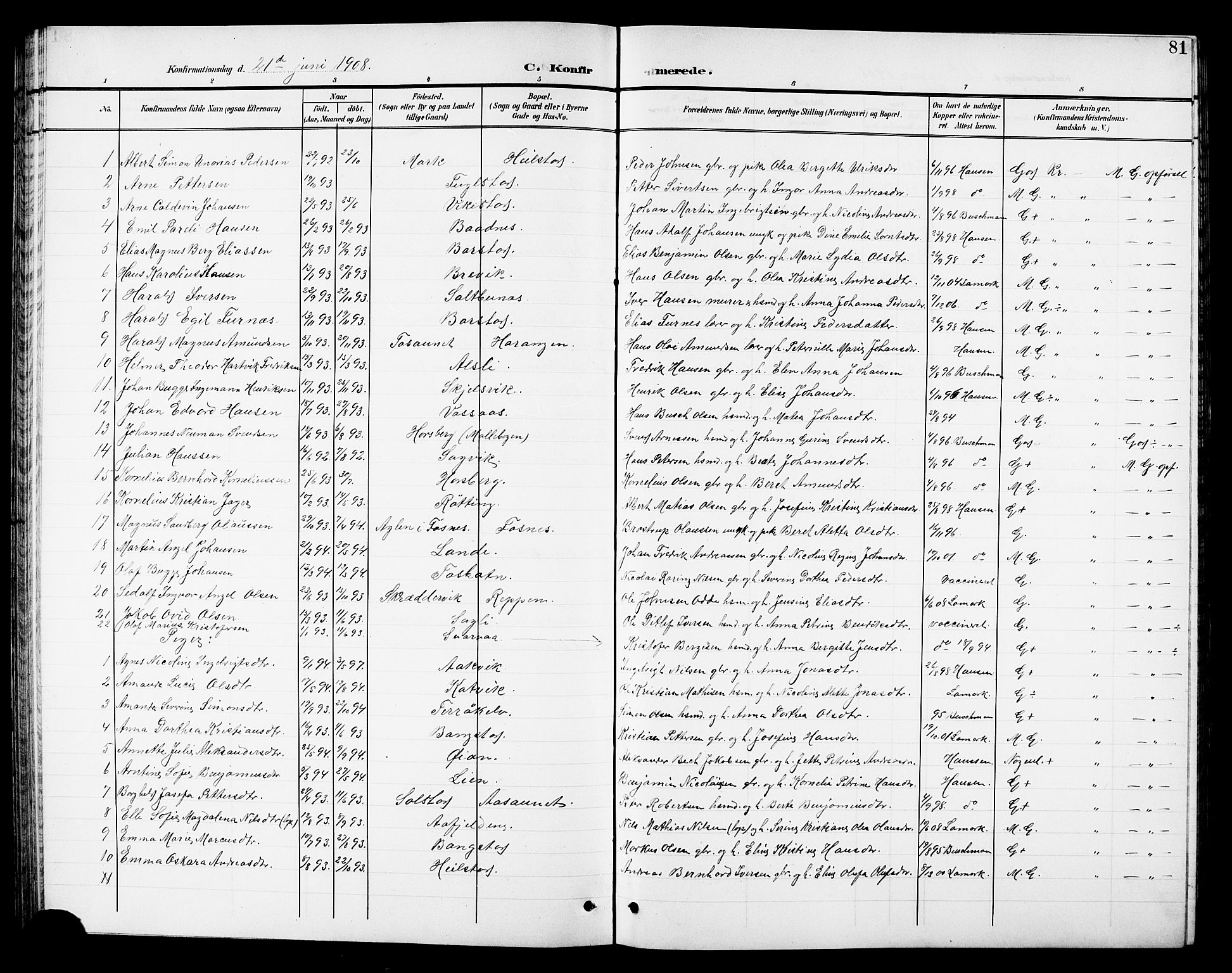 Ministerialprotokoller, klokkerbøker og fødselsregistre - Nordland, AV/SAT-A-1459/810/L0161: Parish register (copy) no. 810C04, 1897-1910, p. 81