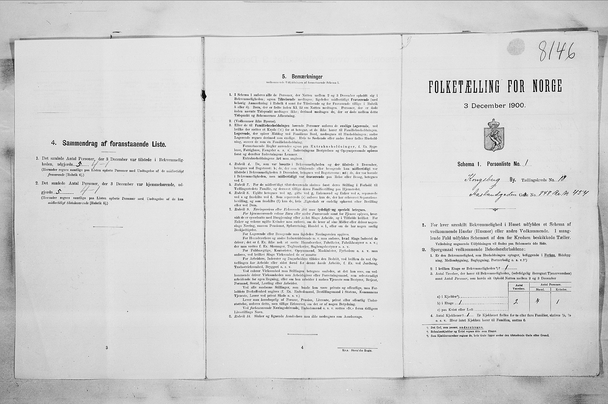 RA, 1900 census for Kongsberg, 1900, p. 3586