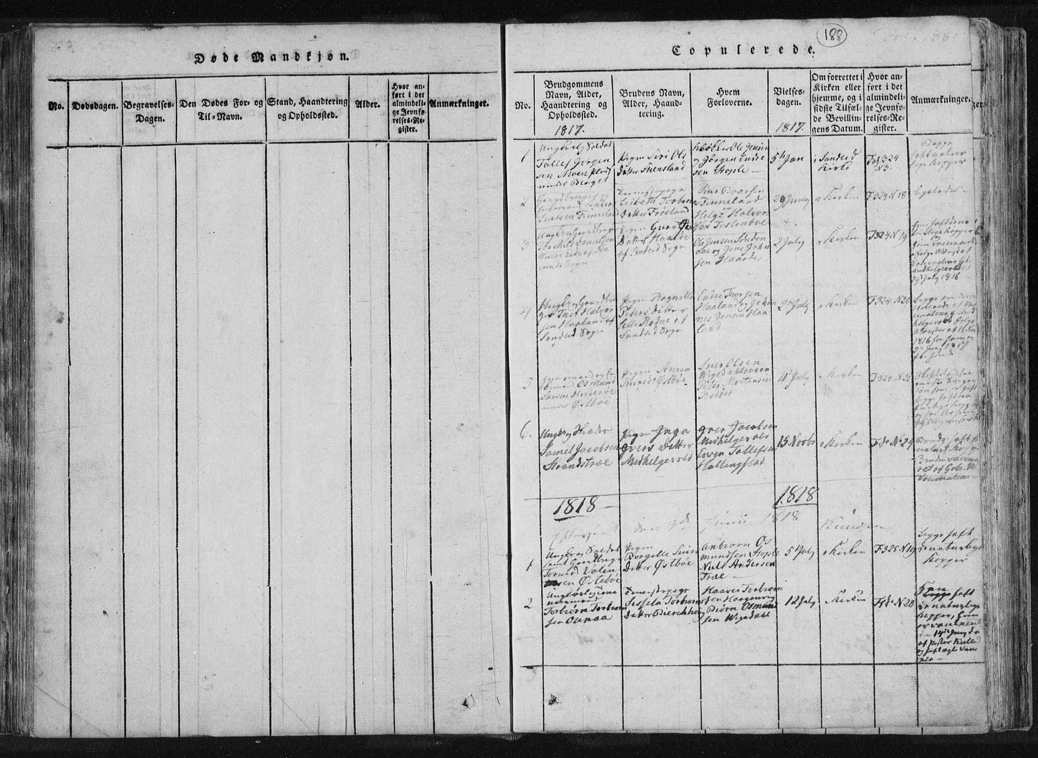 Vikedal sokneprestkontor, AV/SAST-A-101840/01/IV: Parish register (official) no. A 4, 1816-1850, p. 188