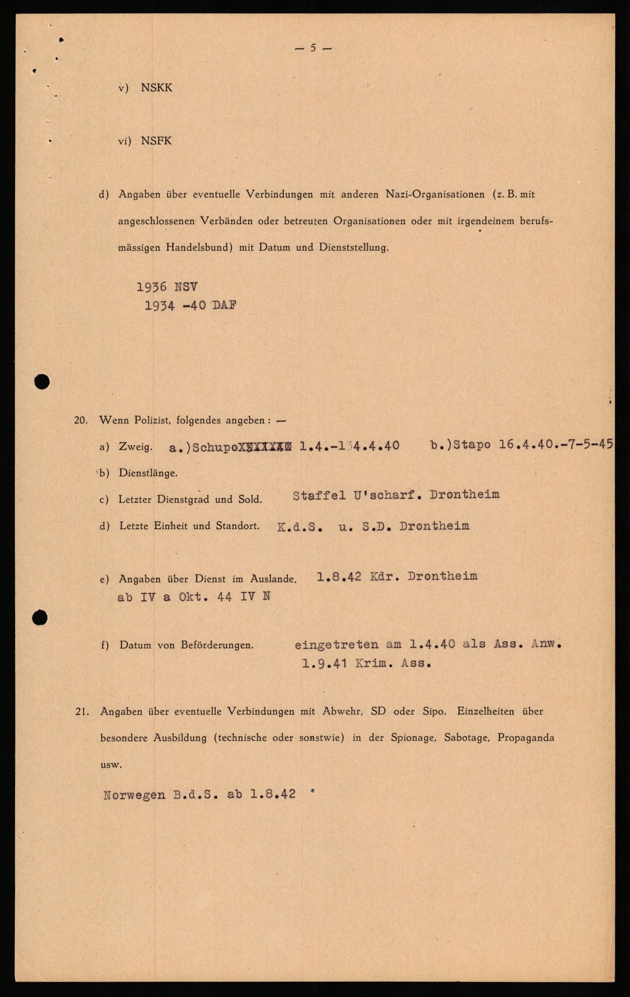 Forsvaret, Forsvarets overkommando II, AV/RA-RAFA-3915/D/Db/L0029: CI Questionaires. Tyske okkupasjonsstyrker i Norge. Tyskere., 1945-1946, p. 280