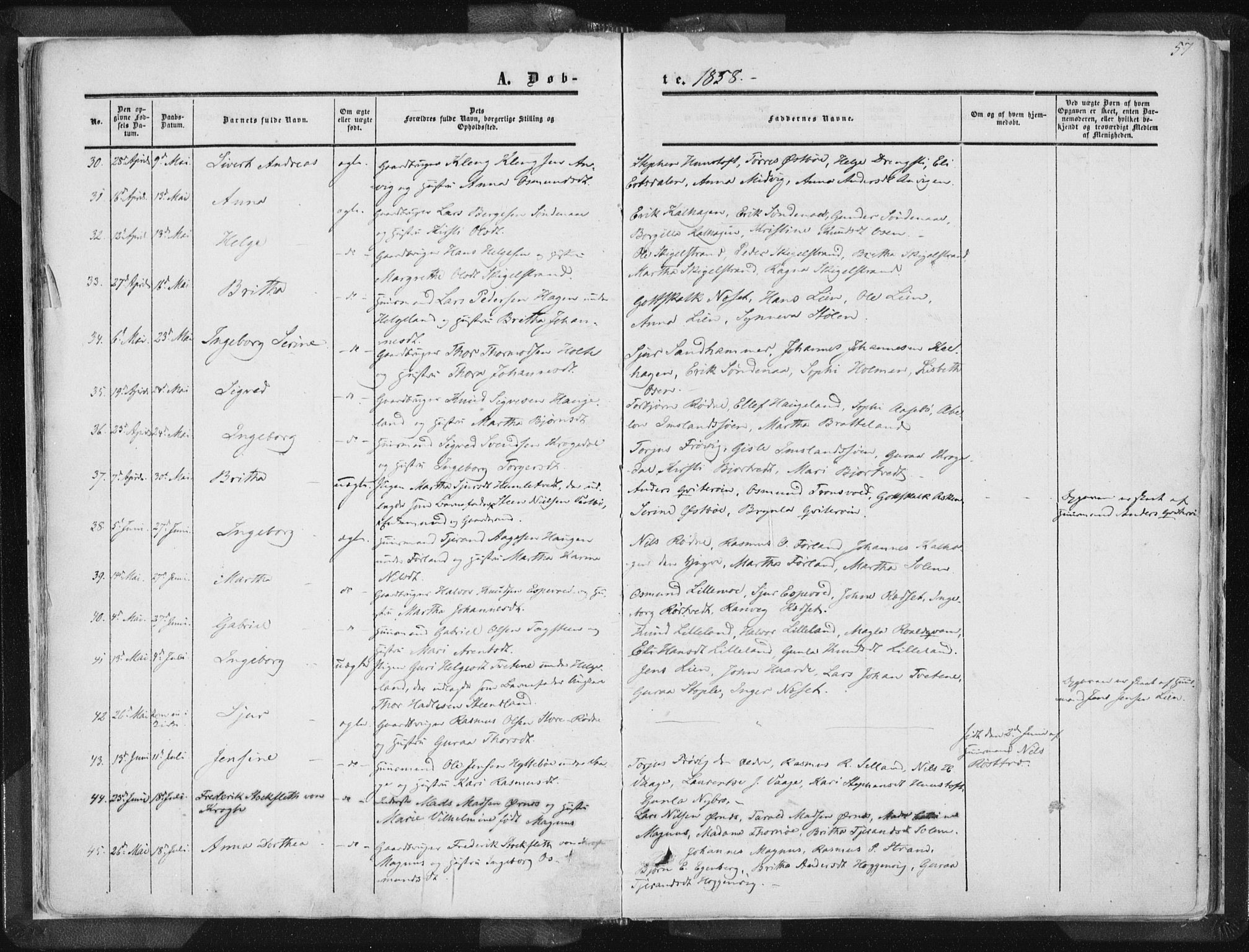 Vikedal sokneprestkontor, AV/SAST-A-101840/01/IV: Parish register (official) no. A 6.1, 1851-1867, p. 57