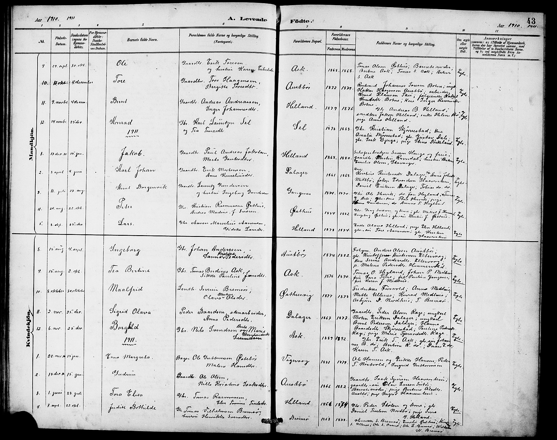 Rennesøy sokneprestkontor, SAST/A -101827/H/Ha/Hab/L0010: Parish register (copy) no. B 9, 1890-1918, p. 43