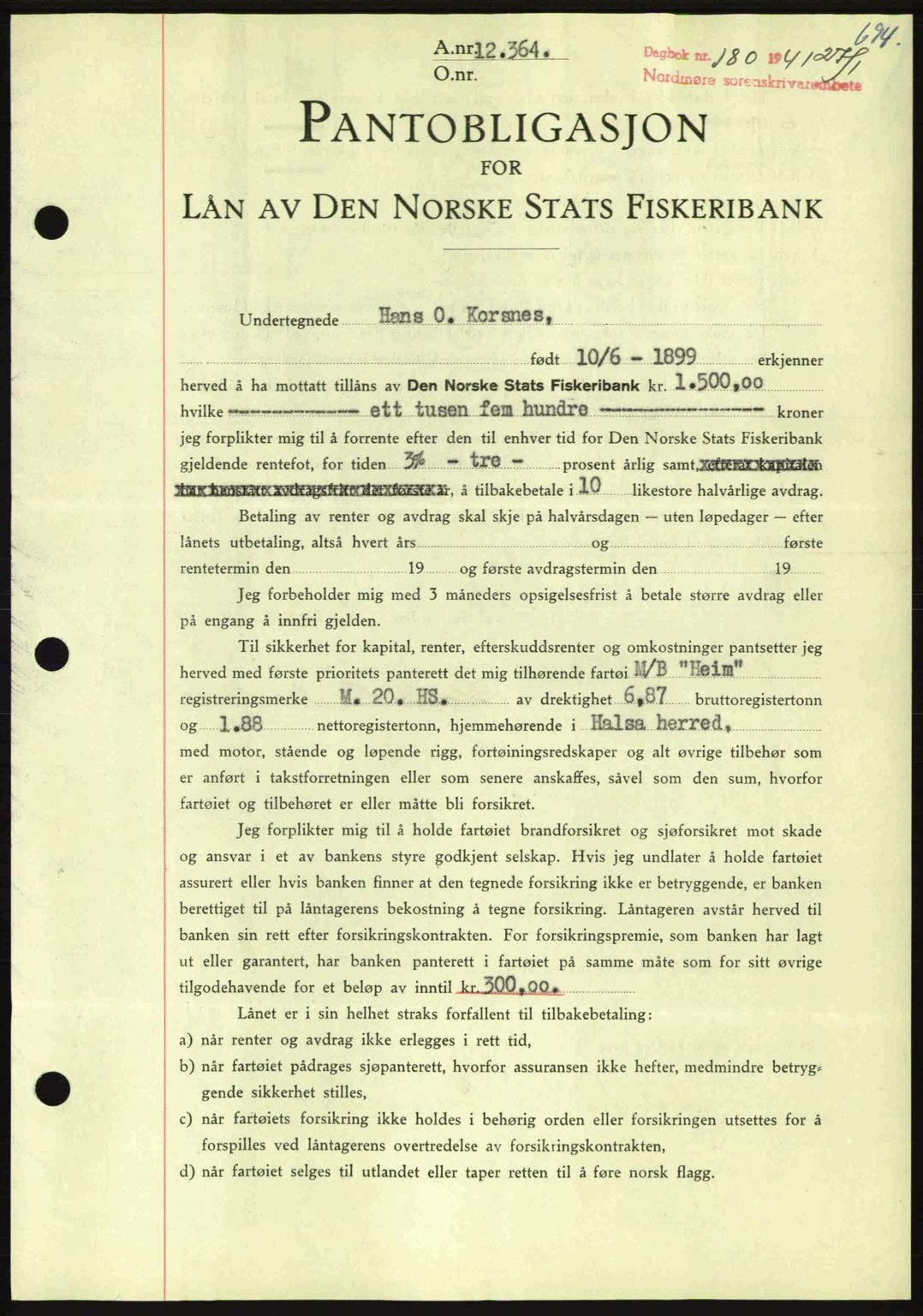 Nordmøre sorenskriveri, AV/SAT-A-4132/1/2/2Ca: Mortgage book no. B87, 1940-1941, Diary no: : 180/1941