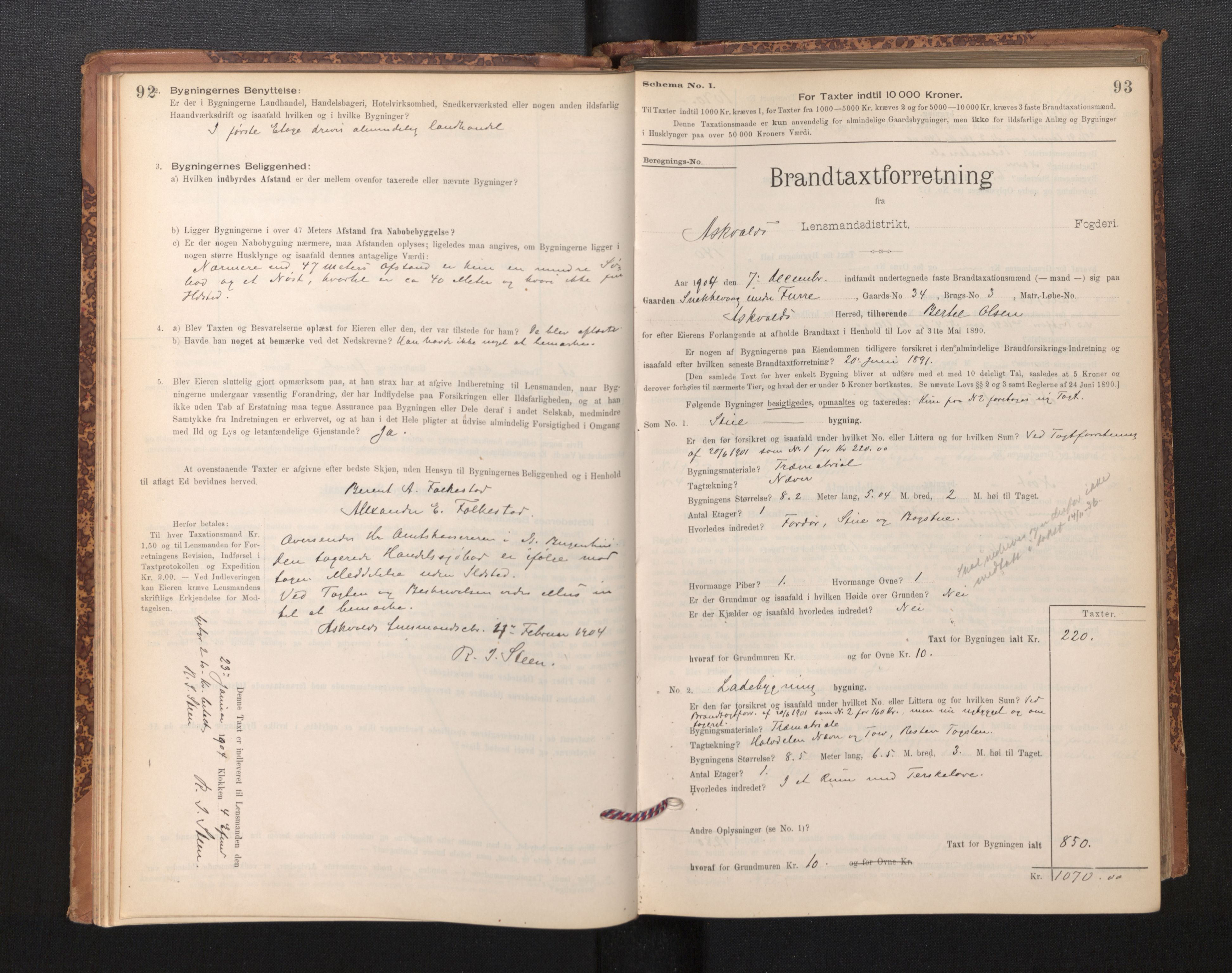 Lensmannen i Askvoll, AV/SAB-A-26301/0012/L0004: Branntakstprotokoll, skjematakst og liste over branntakstmenn, 1895-1932, p. 92-93