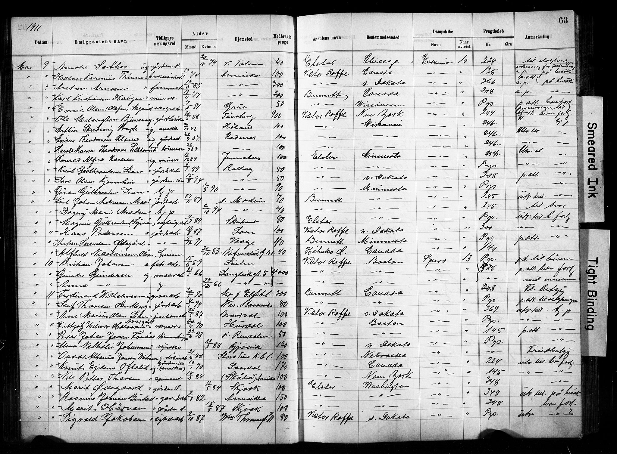 Oslo politidistrikt, AV/SAO-A-10085/E/Ee/Eef/L0029: Emigrantprotokoll, 1910-1913, p. 63