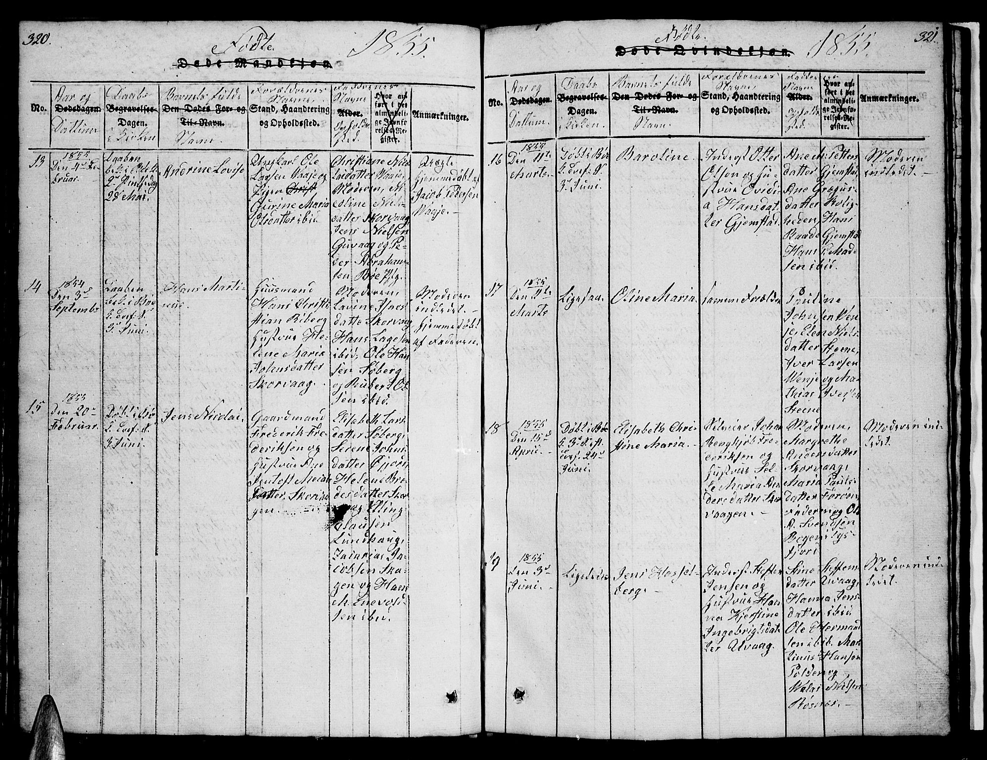 Ministerialprotokoller, klokkerbøker og fødselsregistre - Nordland, AV/SAT-A-1459/891/L1312: Parish register (copy) no. 891C01, 1820-1856, p. 320-321