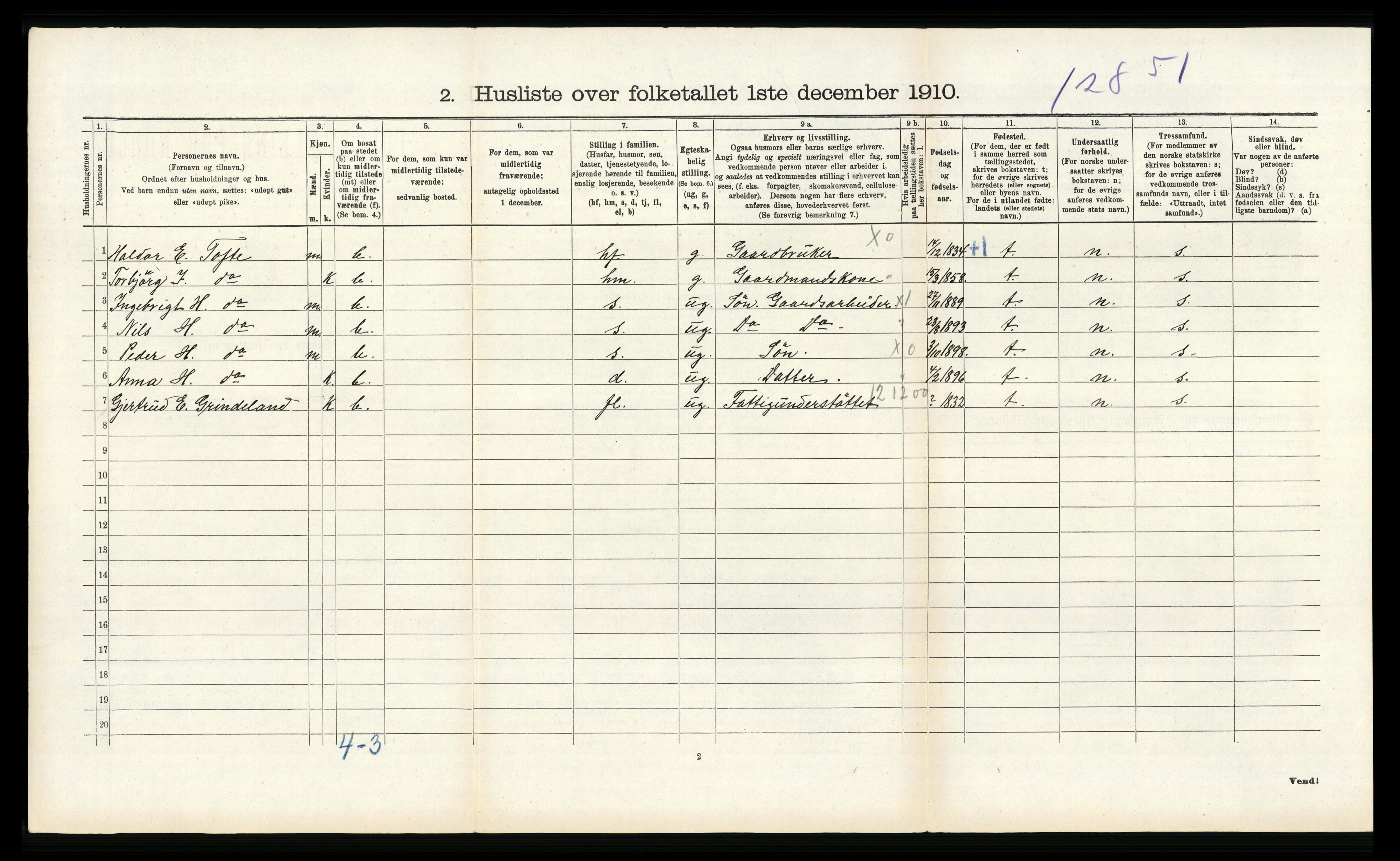 RA, 1910 census for Vossestrand, 1910, p. 538