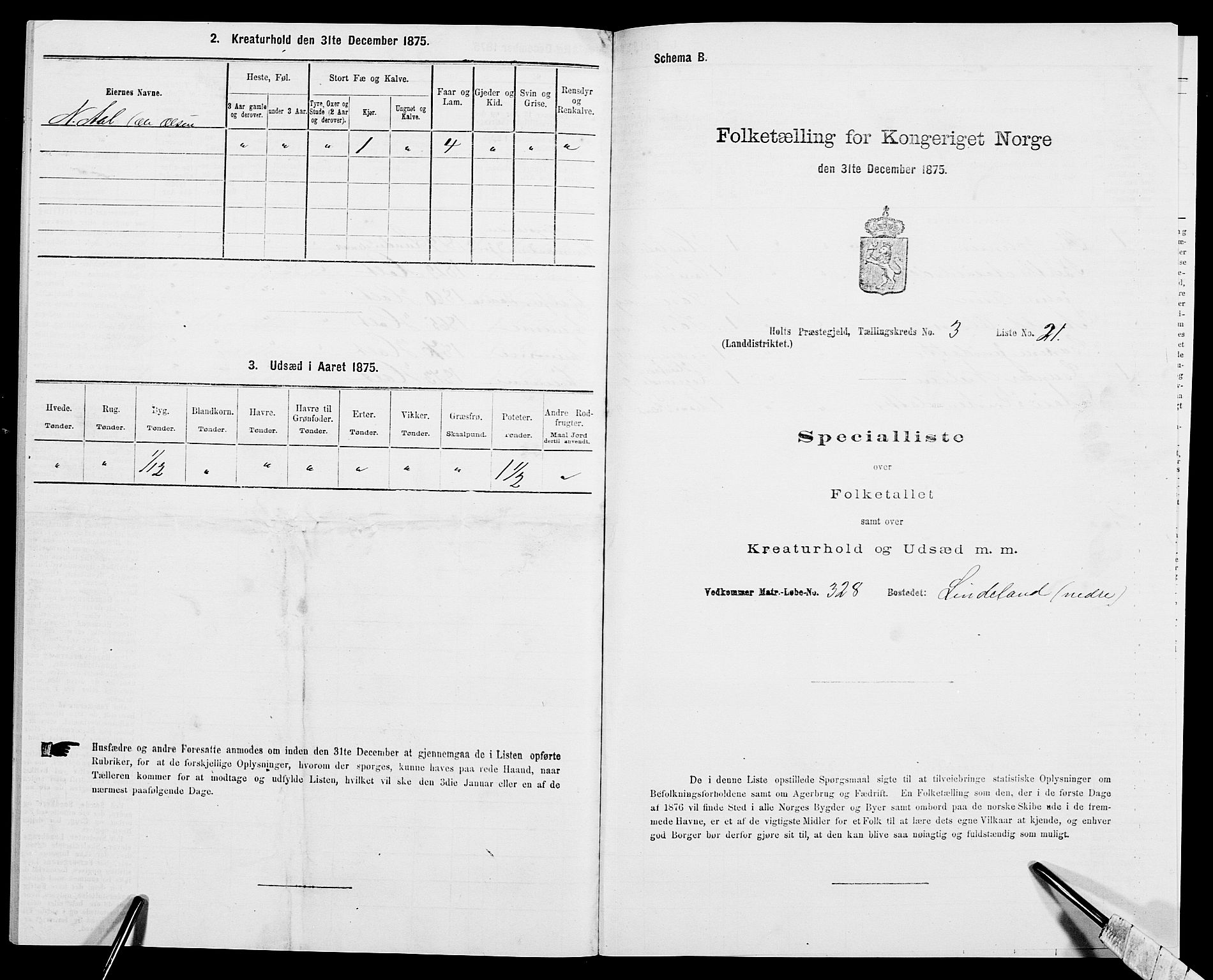 SAK, 1875 census for 0914L Holt/Holt, 1875, p. 446