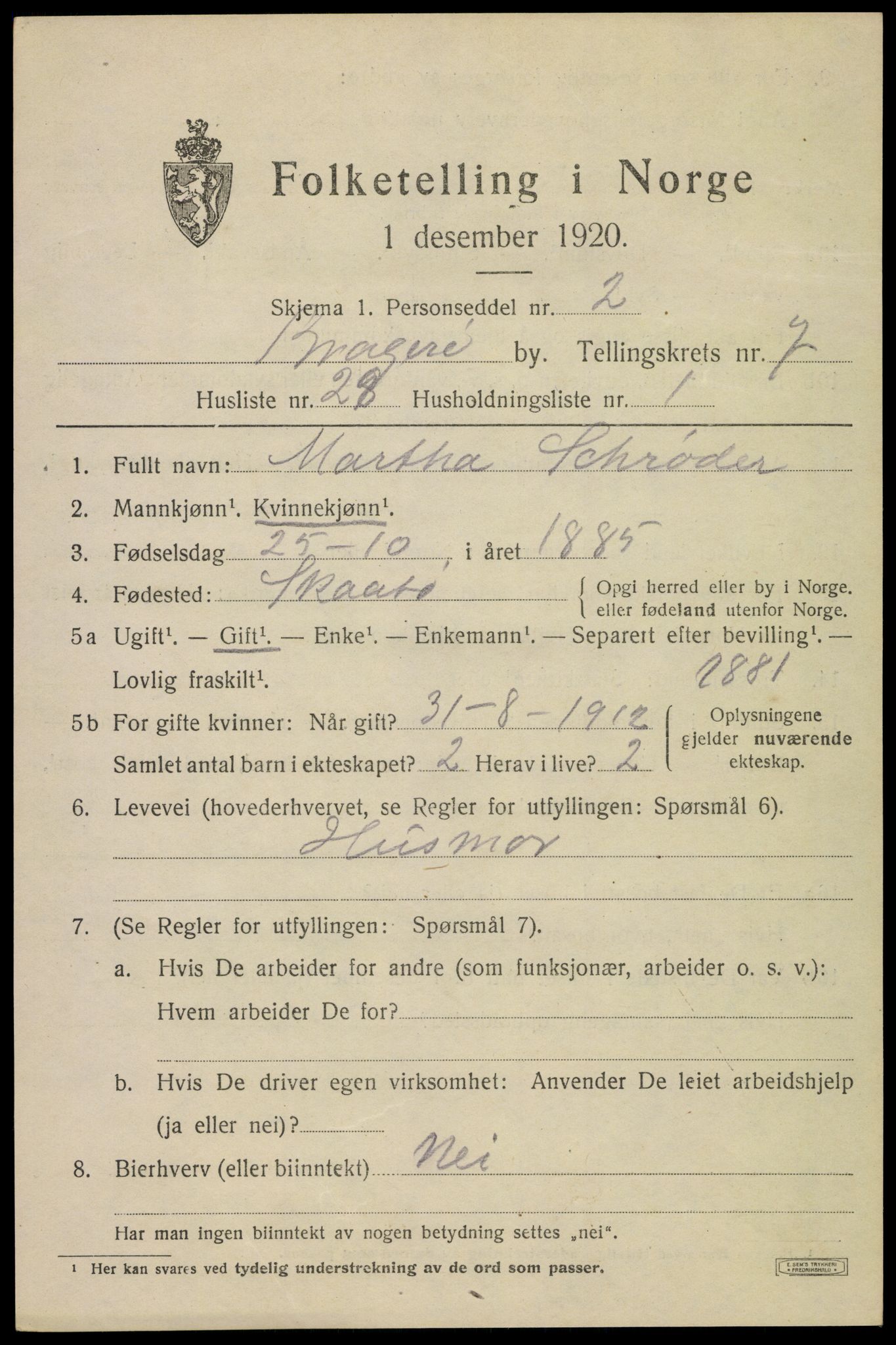 SAKO, 1920 census for Kragerø, 1920, p. 10003