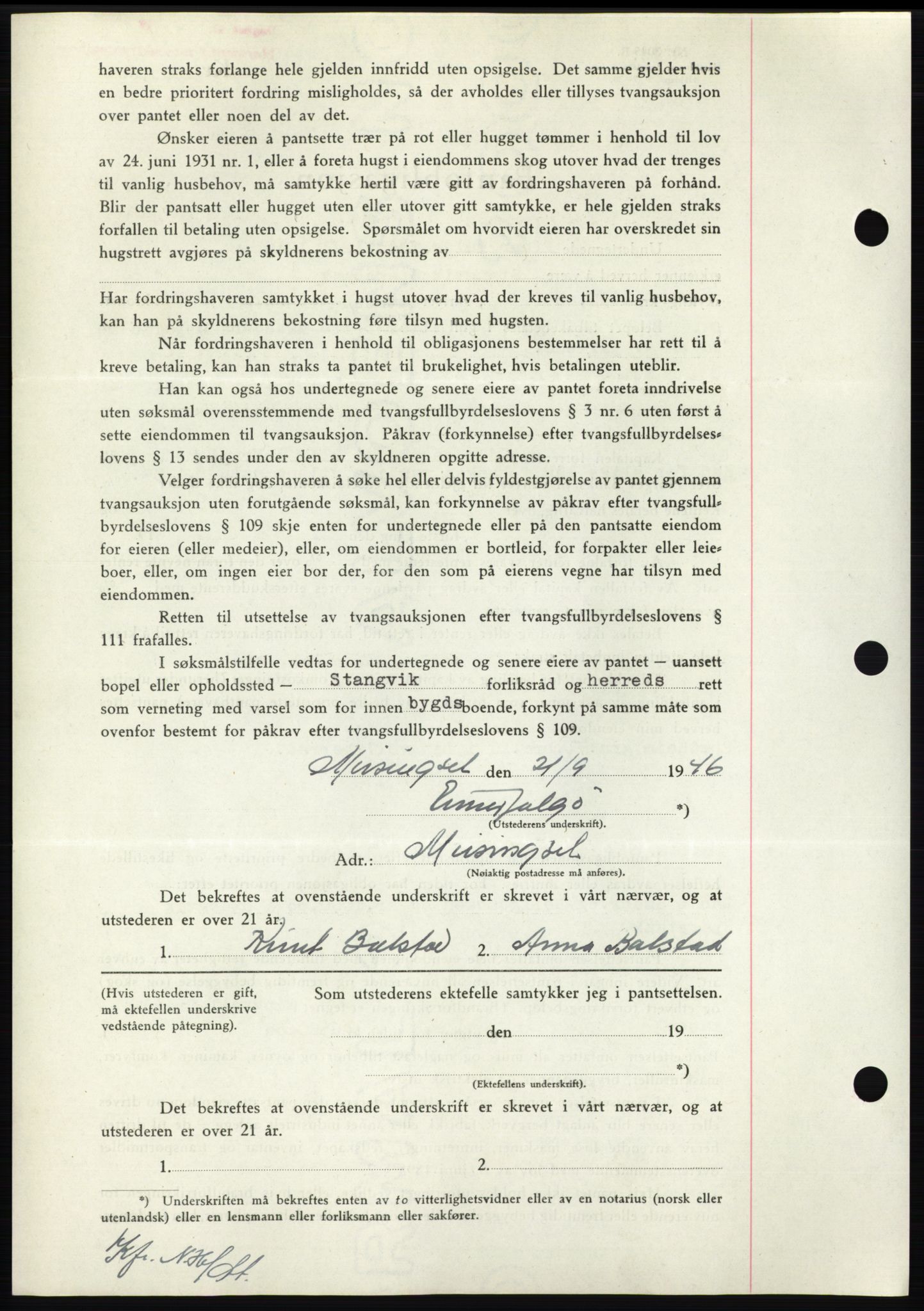 Nordmøre sorenskriveri, AV/SAT-A-4132/1/2/2Ca: Mortgage book no. B94, 1946-1946, Diary no: : 1891/1946