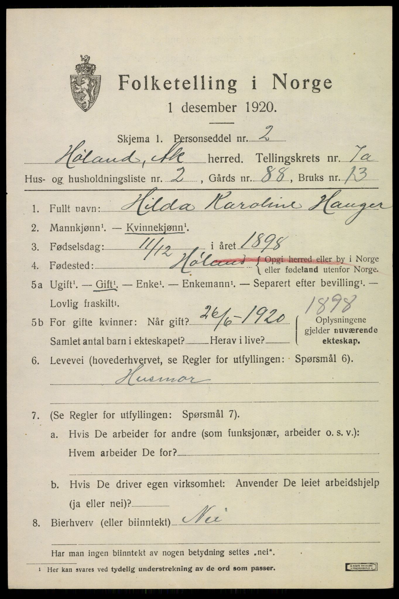 SAO, 1920 census for Høland, 1920, p. 9199