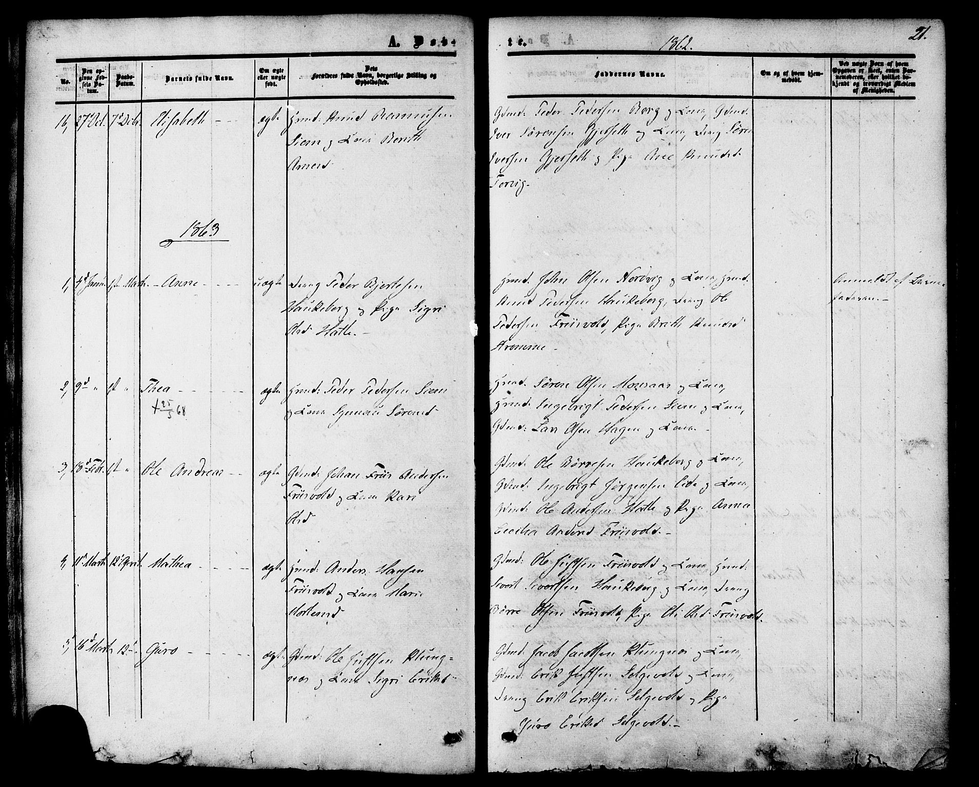 Ministerialprotokoller, klokkerbøker og fødselsregistre - Møre og Romsdal, AV/SAT-A-1454/542/L0552: Parish register (official) no. 542A02, 1854-1884, p. 21