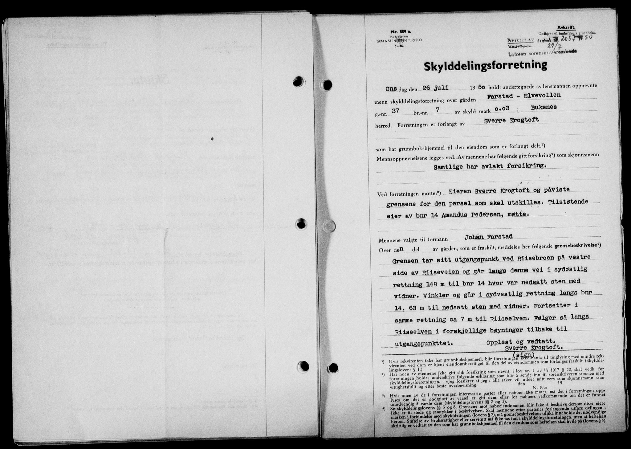 Lofoten sorenskriveri, SAT/A-0017/1/2/2C/L0024a: Mortgage book no. 24a, 1950-1950, Diary no: : 2057/1950