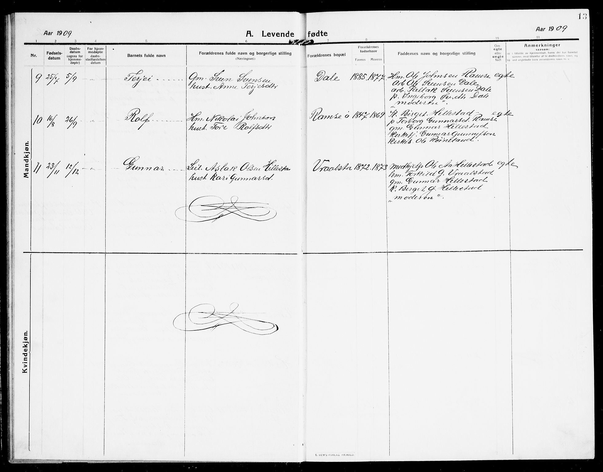 Åmli sokneprestkontor, SAK/1111-0050/F/Fb/Fbb/L0003: Parish register (copy) no. B 3, 1906-1941, p. 13