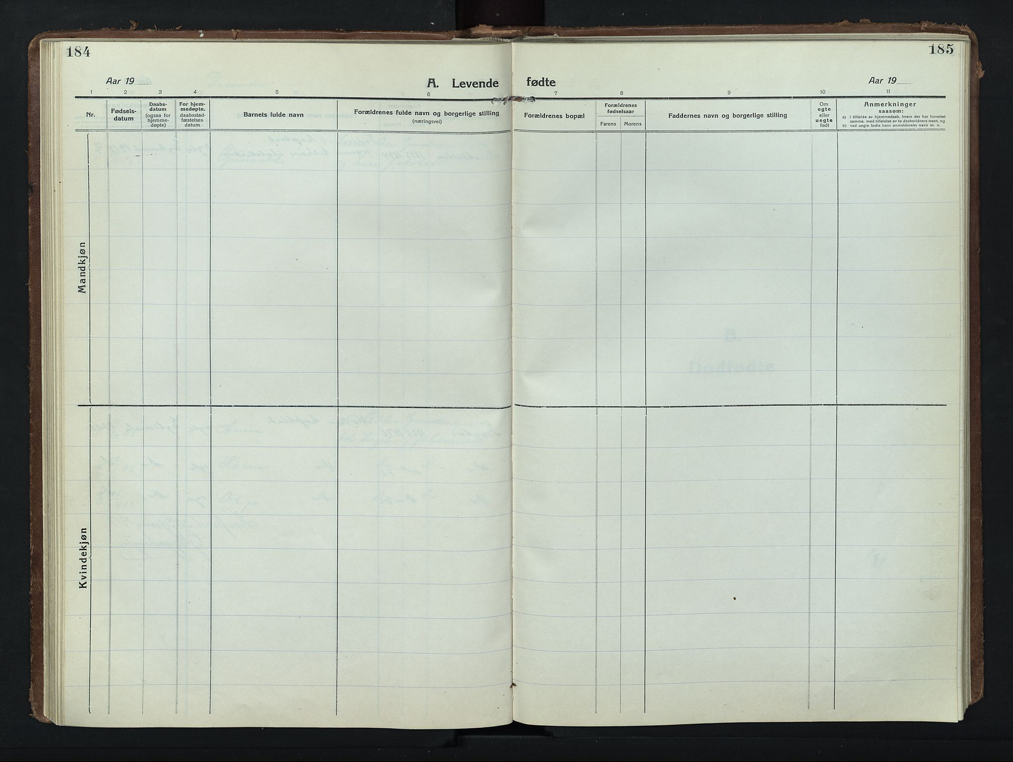 Nord-Fron prestekontor, SAH/PREST-080/H/Ha/Hab/L0008: Parish register (copy) no. 8, 1915-1948, p. 184-185