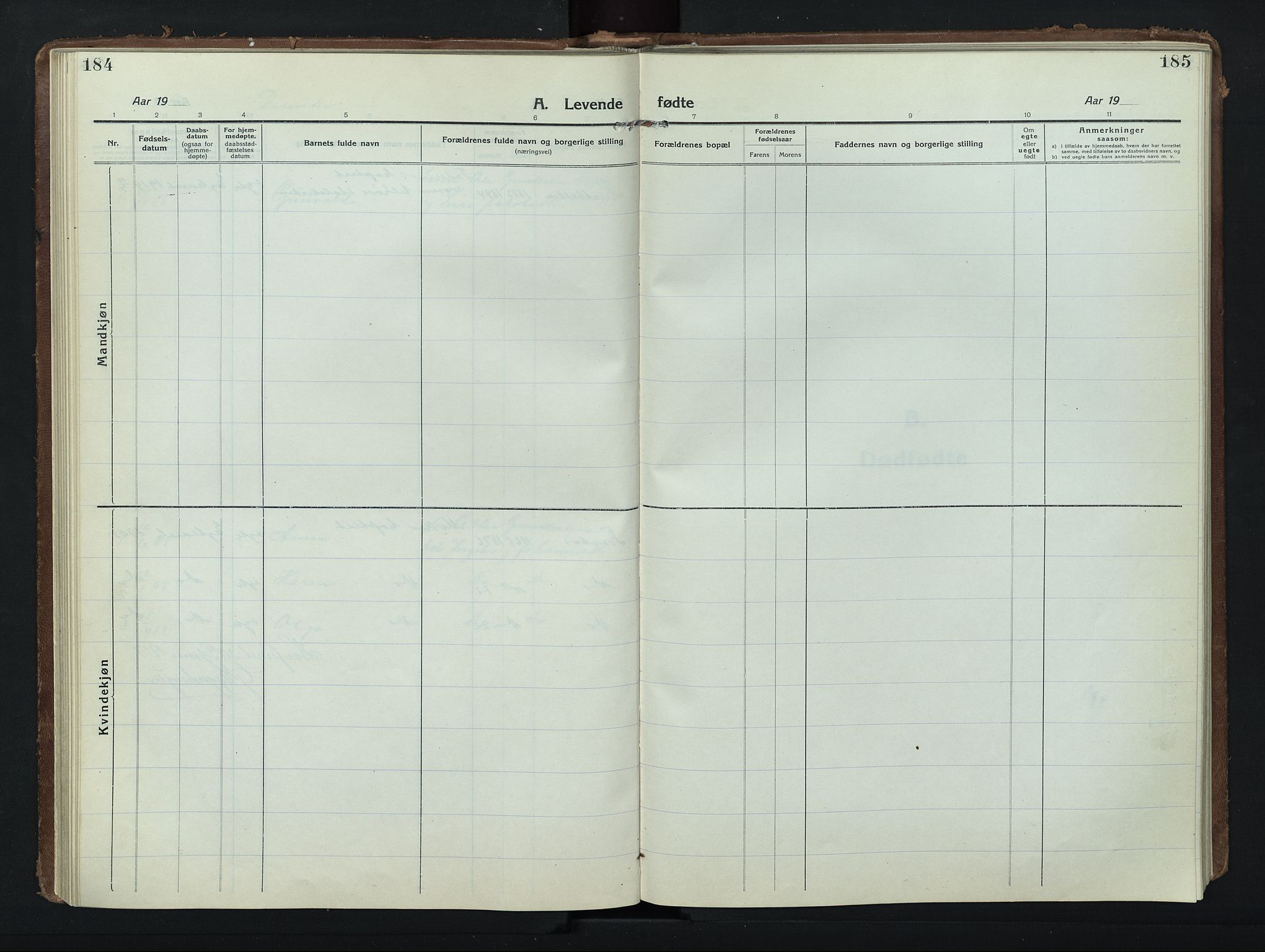 Nord-Fron prestekontor, AV/SAH-PREST-080/H/Ha/Hab/L0008: Parish register (copy) no. 8, 1915-1948, p. 184-185