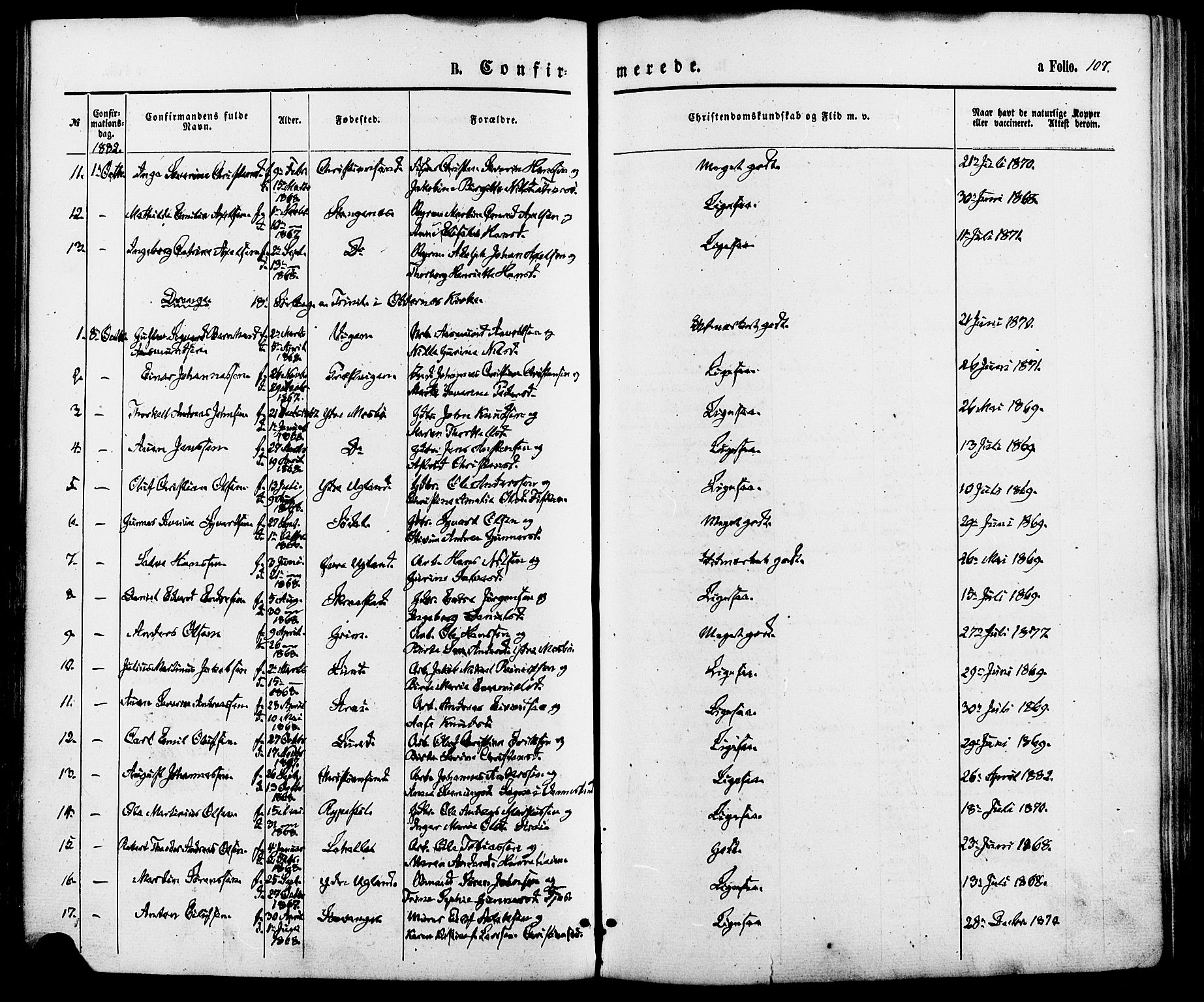 Oddernes sokneprestkontor, AV/SAK-1111-0033/F/Fa/Fab/L0001: Parish register (official) no. A 1, 1865-1884, p. 107