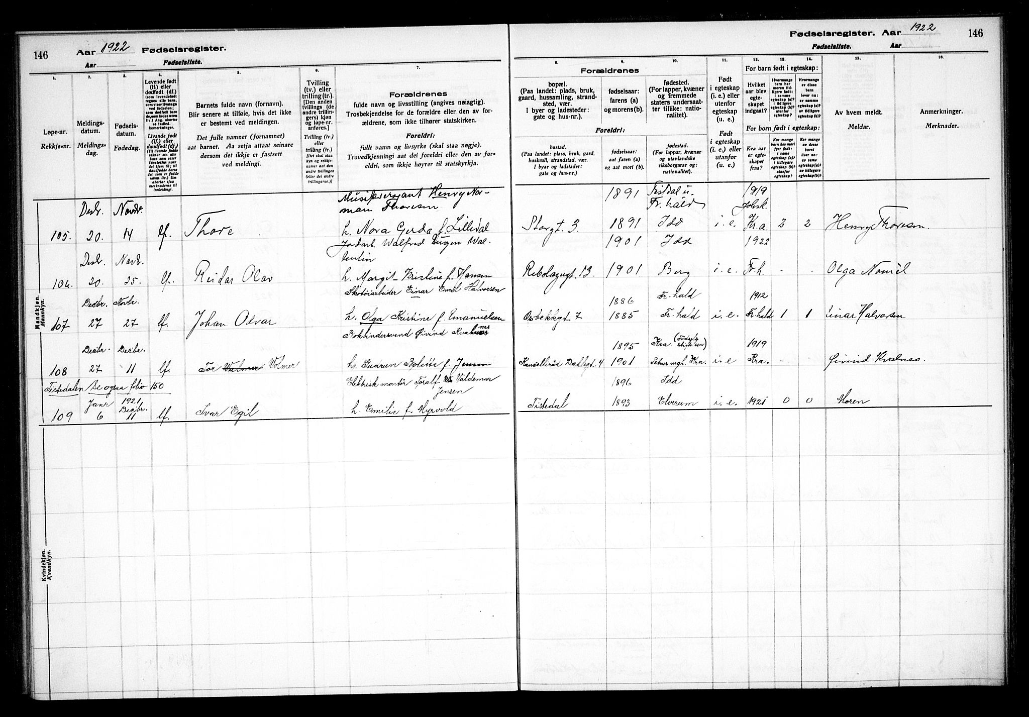 Halden prestekontor Kirkebøker, SAO/A-10909/J/Ja/L0001: Birth register no. I 1, 1916-1925, p. 146