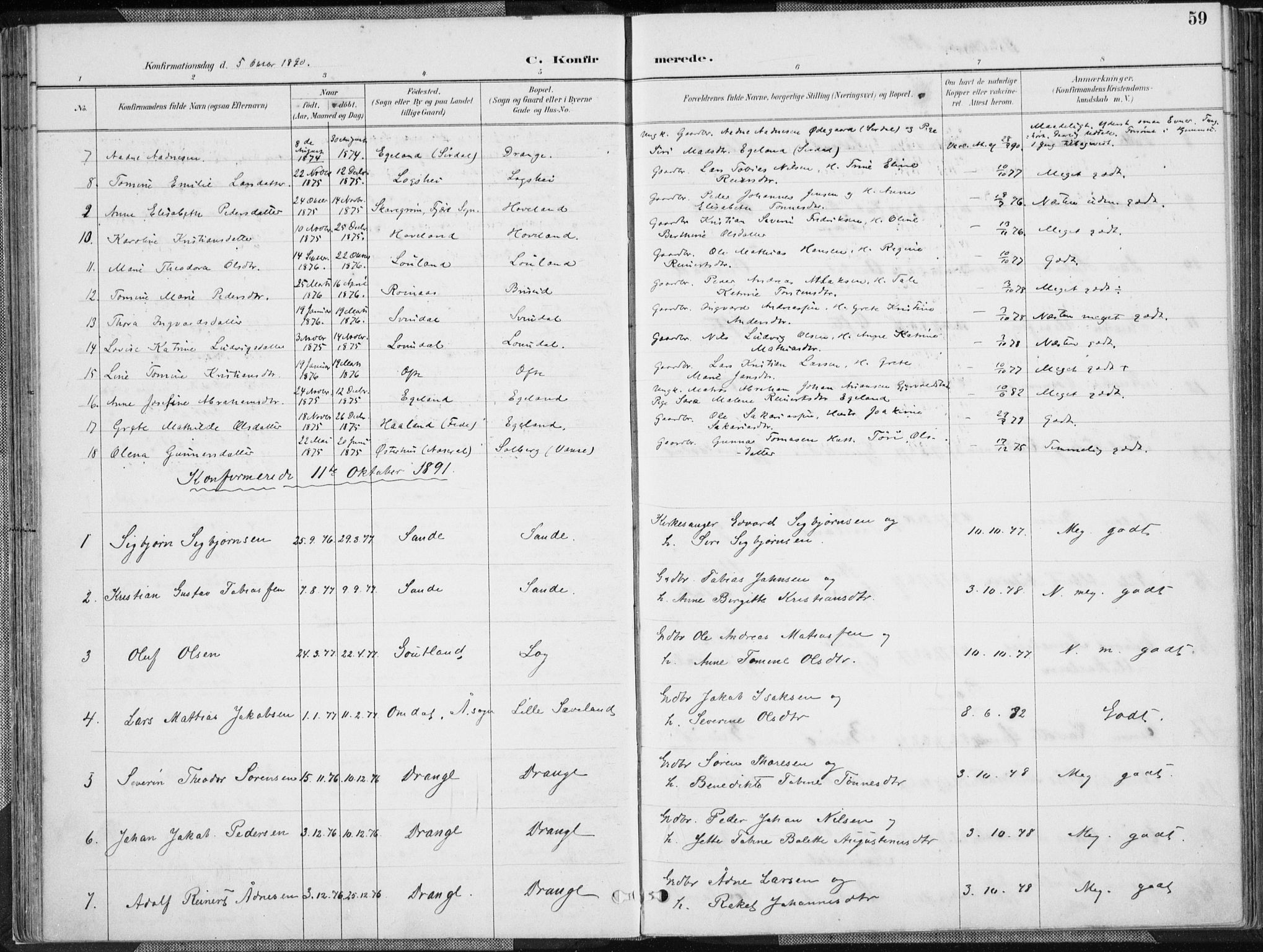 Herad sokneprestkontor, SAK/1111-0018/F/Fa/Faa/L0006: Parish register (official) no. A 6, 1887-1907, p. 59
