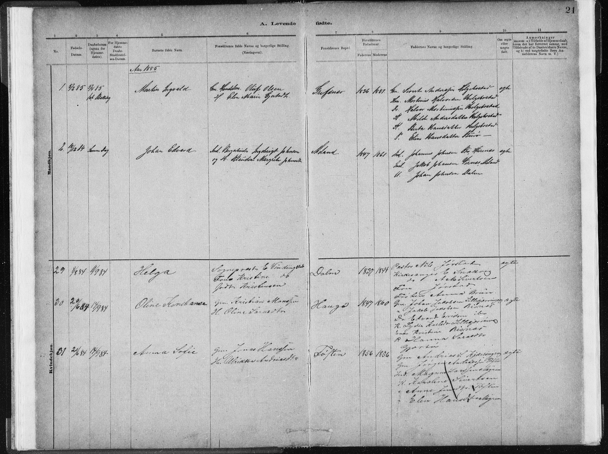 Ministerialprotokoller, klokkerbøker og fødselsregistre - Sør-Trøndelag, SAT/A-1456/634/L0533: Parish register (official) no. 634A09, 1882-1901, p. 21