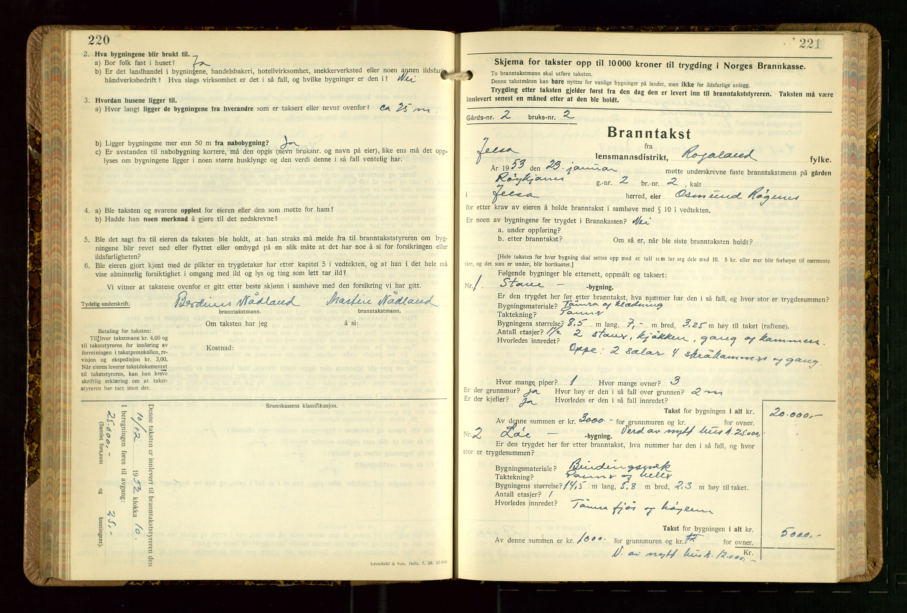 Jelsa lensmannskontor, AV/SAST-A-100360/Gob/L0003: "Branntakstprotokoll", 1942-1955, p. 220-221