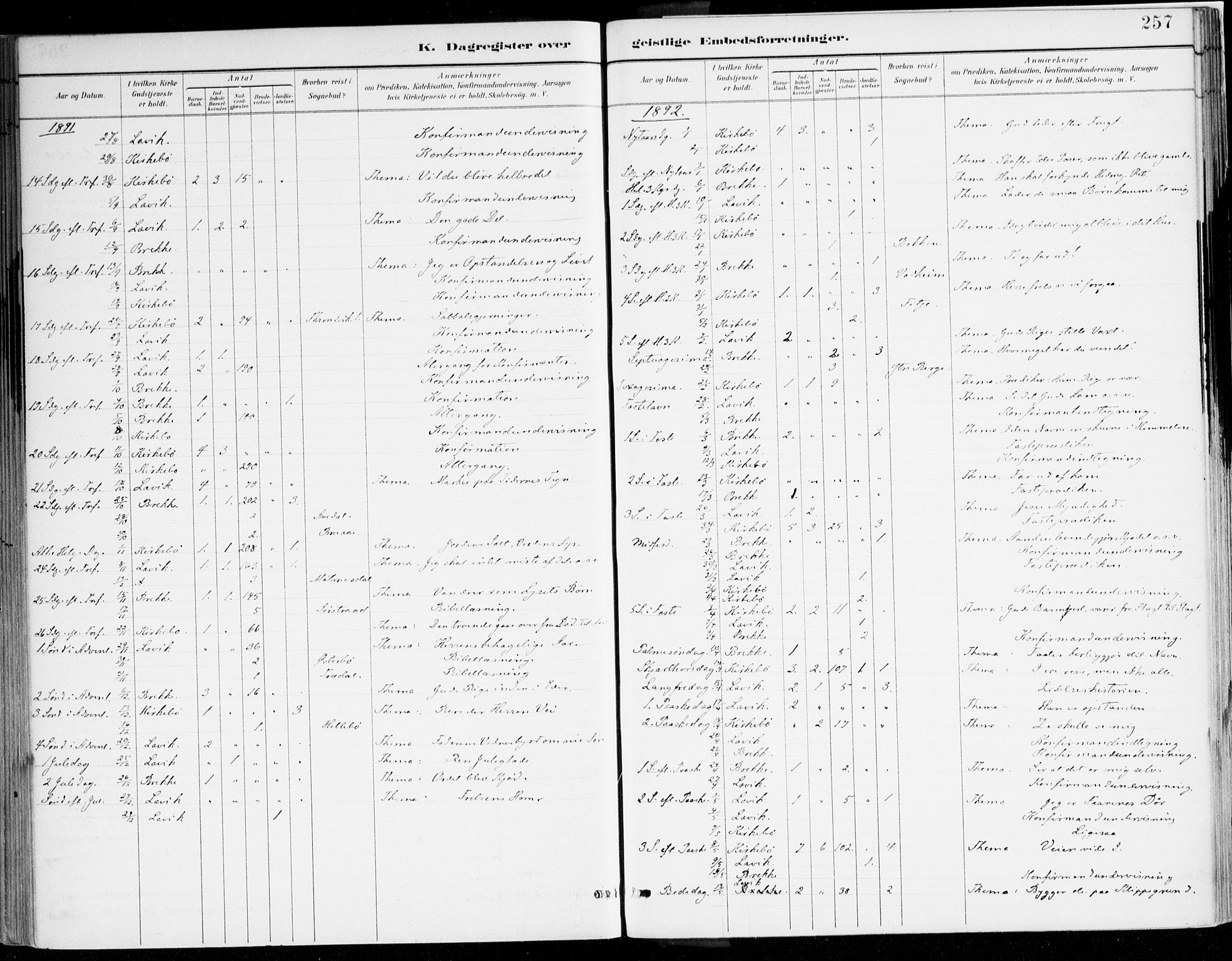 Lavik sokneprestembete, AV/SAB-A-80901: Parish register (official) no. B 1, 1882-1908, p. 257