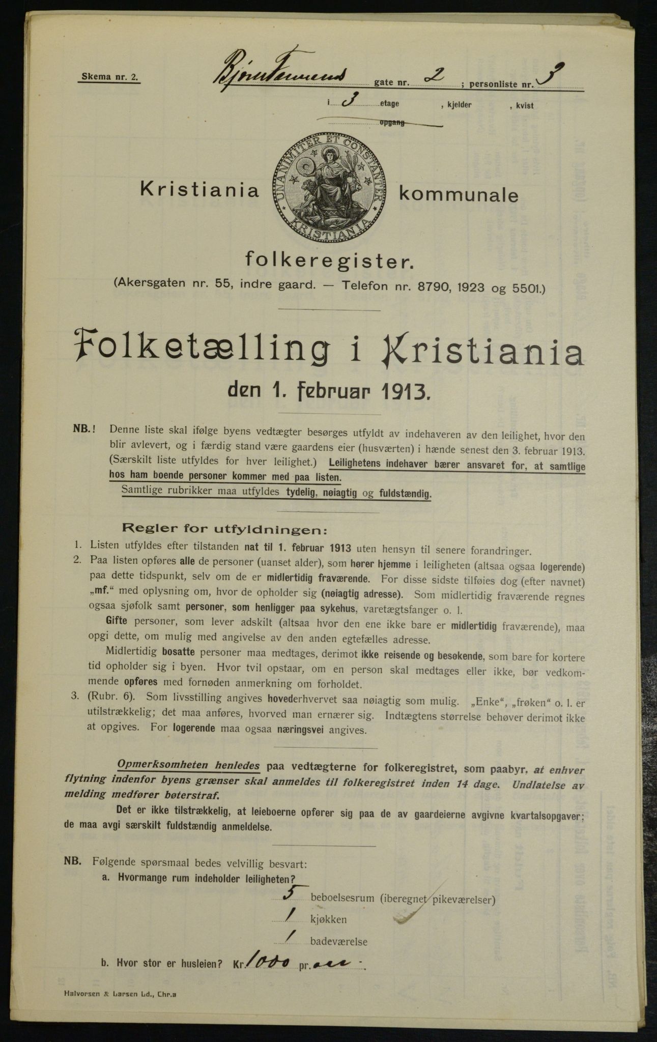 OBA, Municipal Census 1913 for Kristiania, 1913, p. 6445