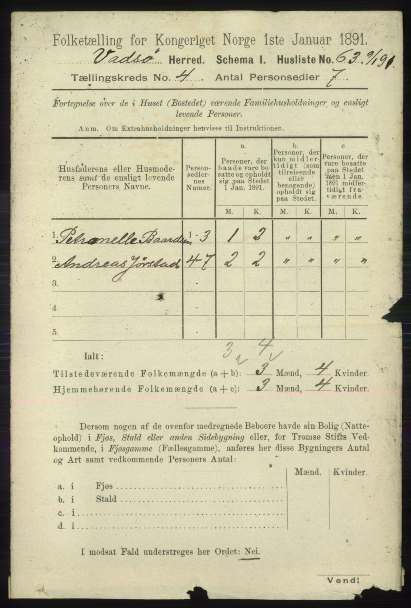 RA, 1891 census for 2029 Vadsø, 1891, p. 1206