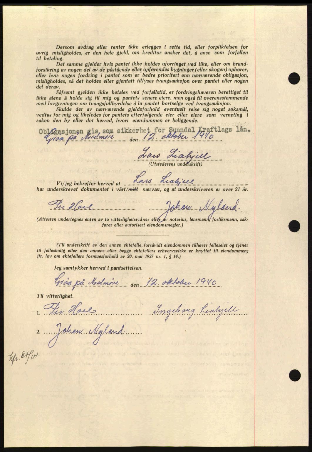 Nordmøre sorenskriveri, AV/SAT-A-4132/1/2/2Ca: Mortgage book no. B87, 1940-1941, Diary no: : 1915/1940