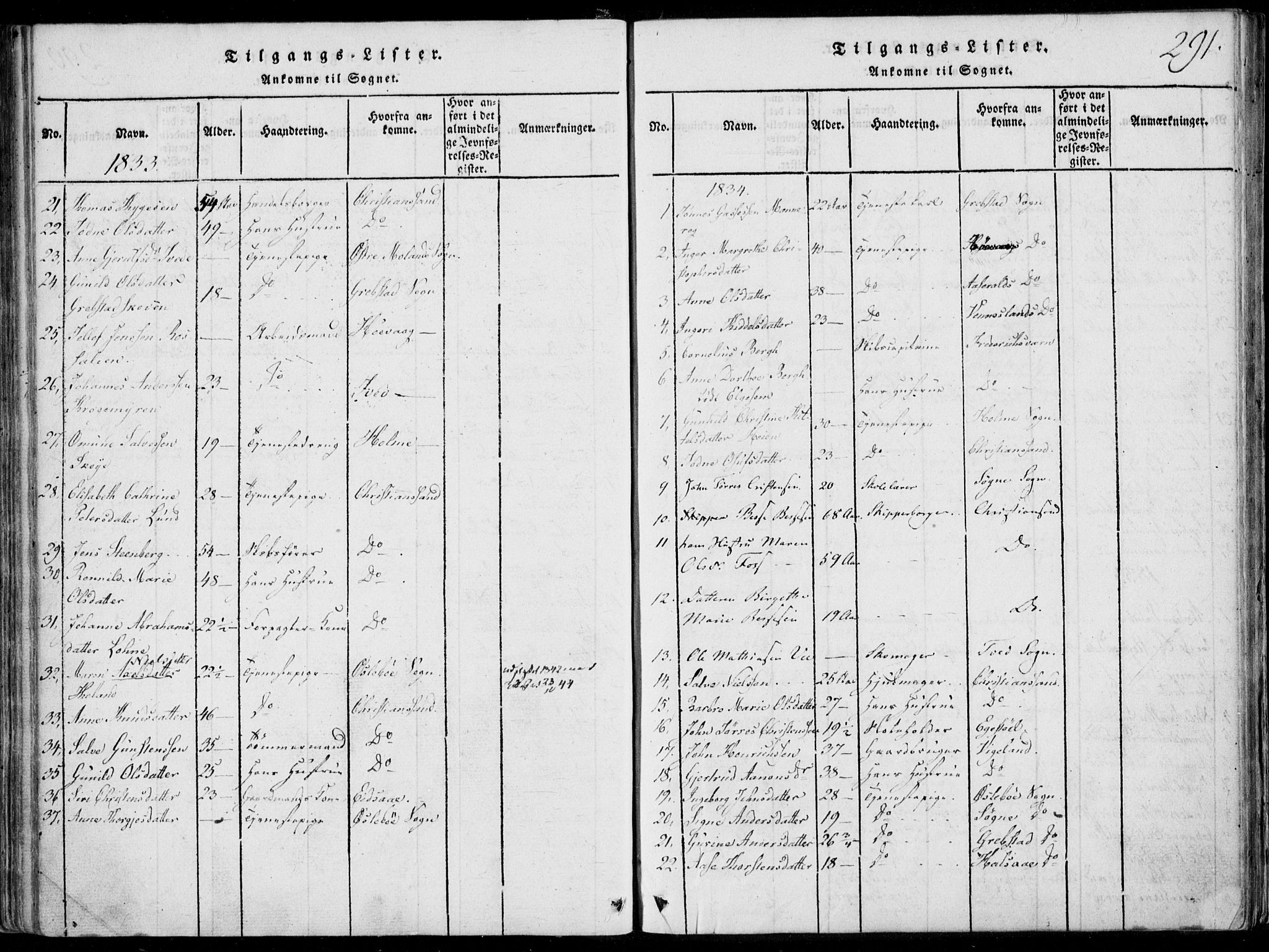 Oddernes sokneprestkontor, AV/SAK-1111-0033/F/Fa/Faa/L0005: Parish register (official) no. A 5, 1820-1838, p. 291