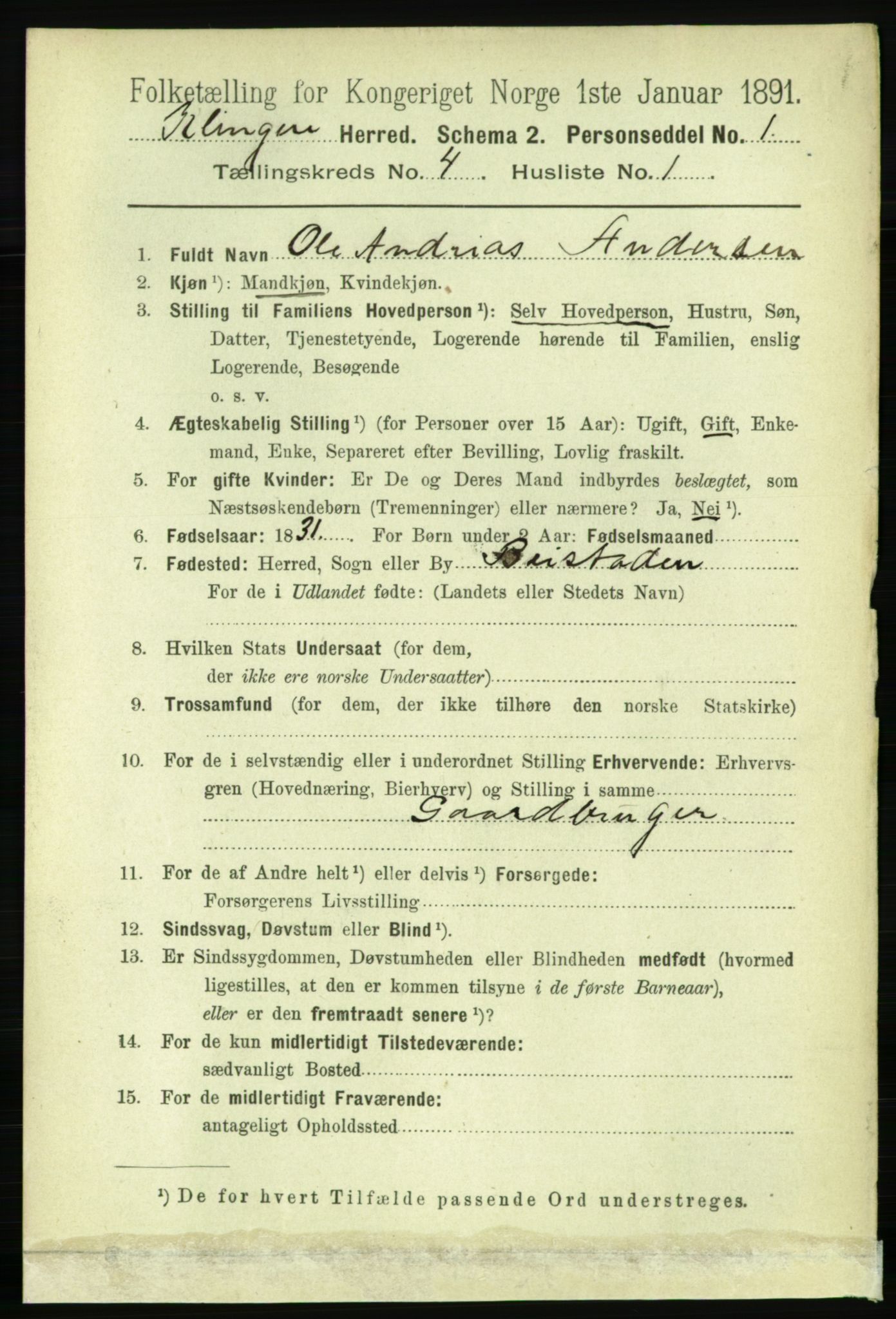 RA, 1891 census for 1746 Klinga, 1891, p. 1150