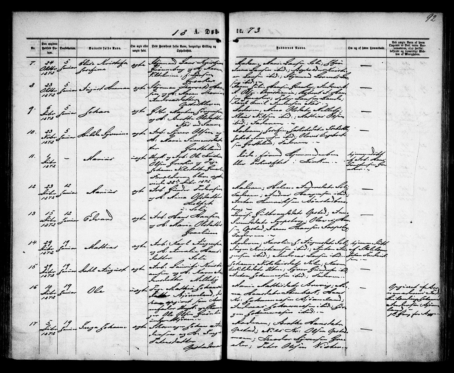 Tune prestekontor Kirkebøker, AV/SAO-A-2007/F/Fa/L0015: Parish register (official) no. 15, 1869-1873, p. 92