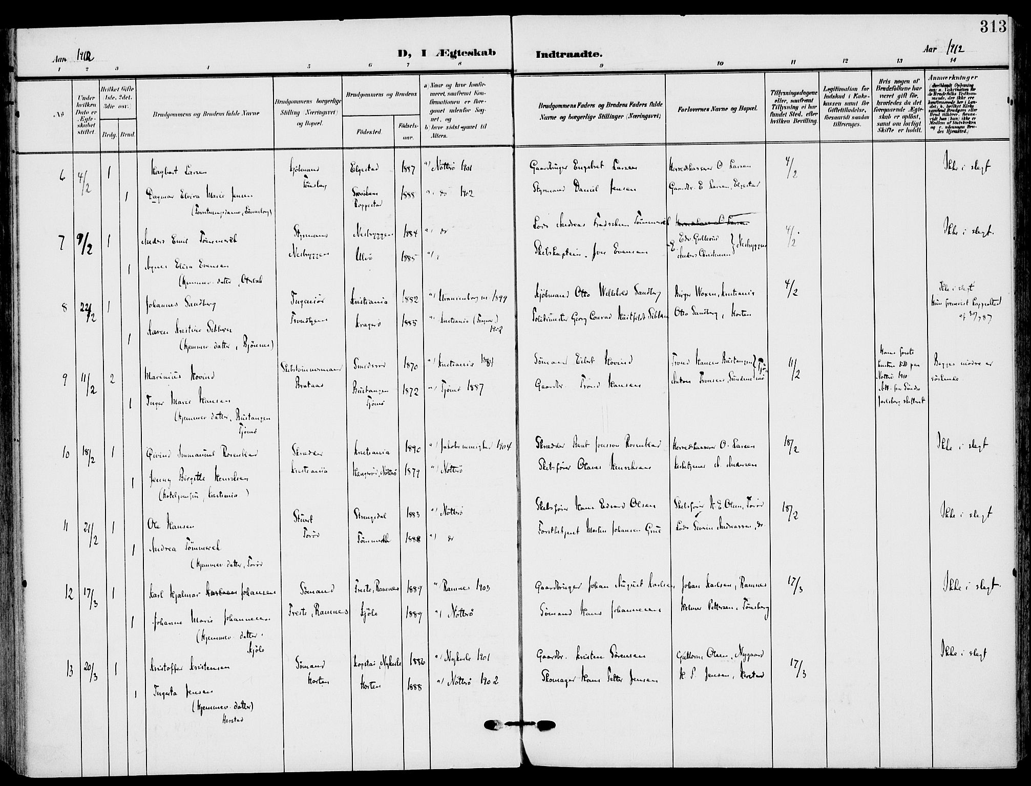 Nøtterøy kirkebøker, AV/SAKO-A-354/F/Fa/L0010: Parish register (official) no. I 10, 1908-1919, p. 313