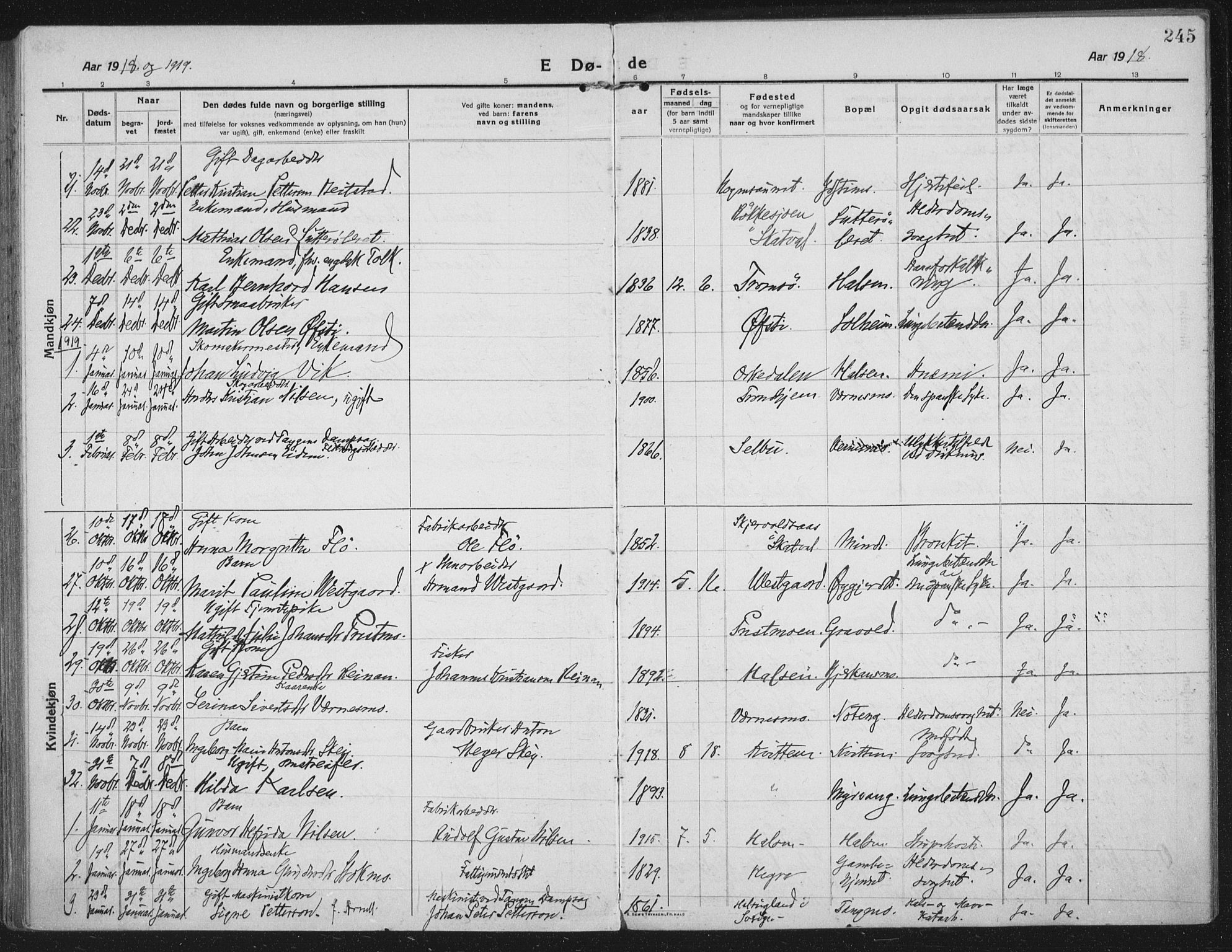 Ministerialprotokoller, klokkerbøker og fødselsregistre - Nord-Trøndelag, SAT/A-1458/709/L0083: Parish register (official) no. 709A23, 1916-1928, p. 245