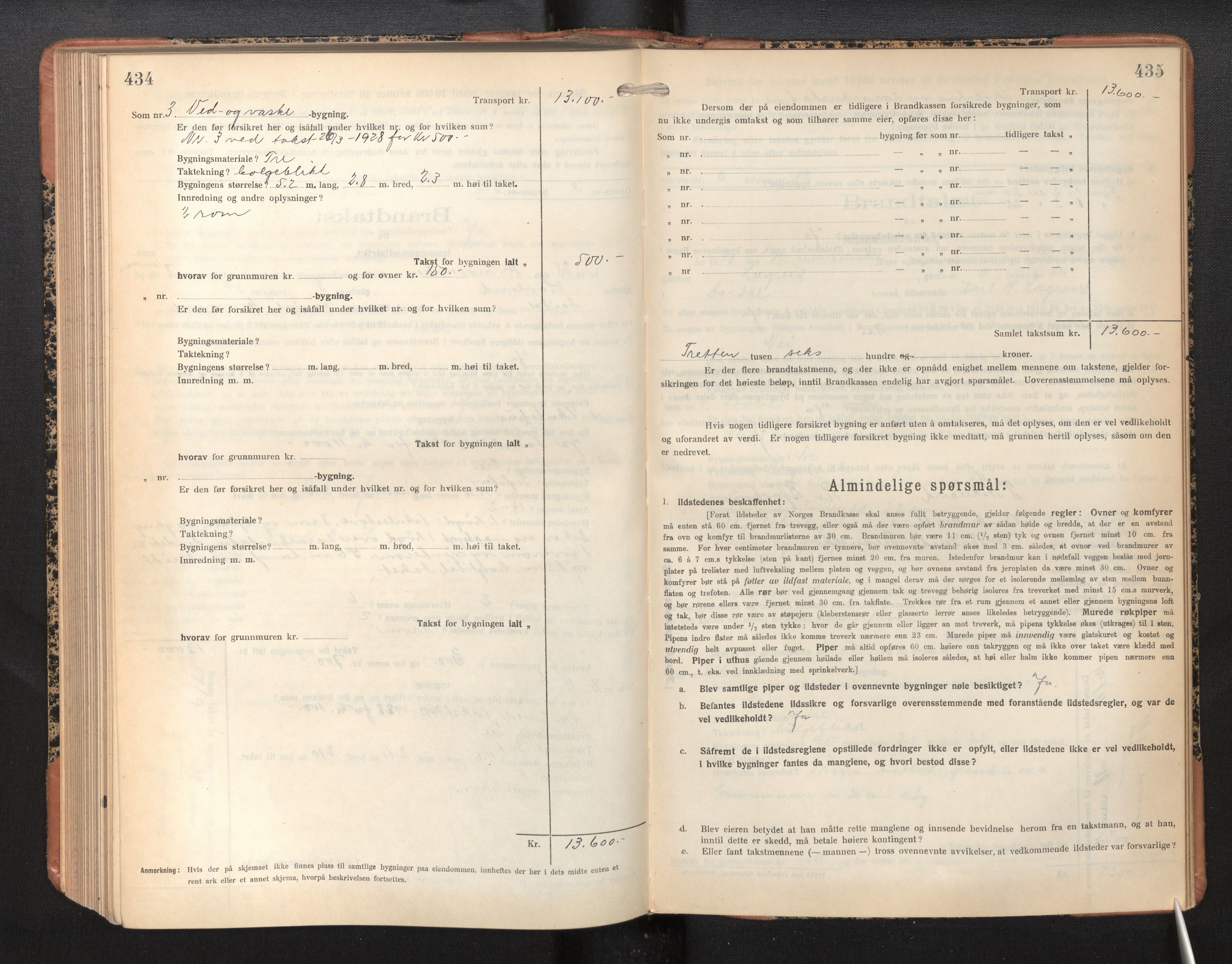 Lensmannen i Årdal, SAB/A-30501/0012/L0010: Branntakstprotokoll, skjematakst, 1926-1939, p. 434-435