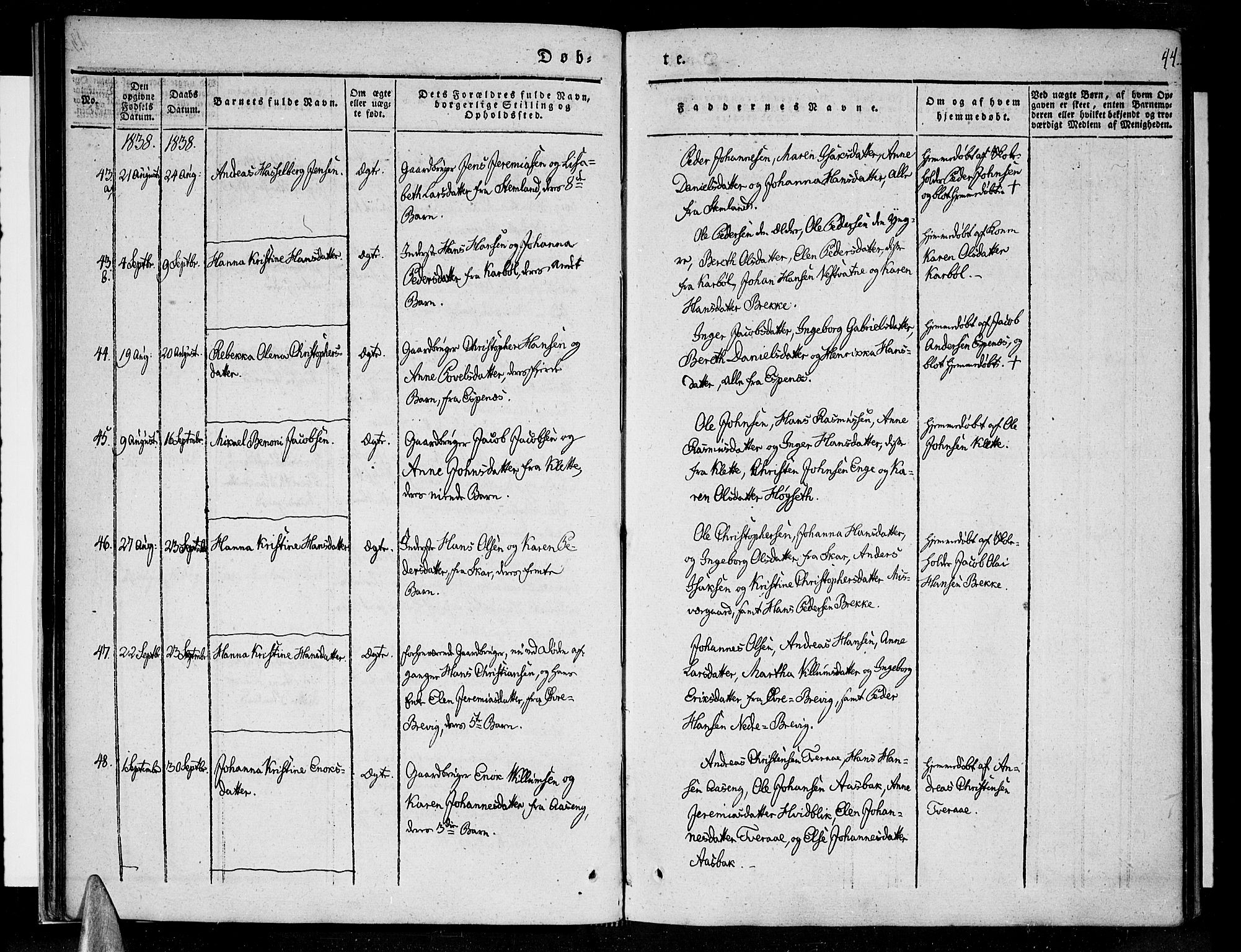 Ministerialprotokoller, klokkerbøker og fødselsregistre - Nordland, AV/SAT-A-1459/852/L0737: Parish register (official) no. 852A07, 1833-1849, p. 44