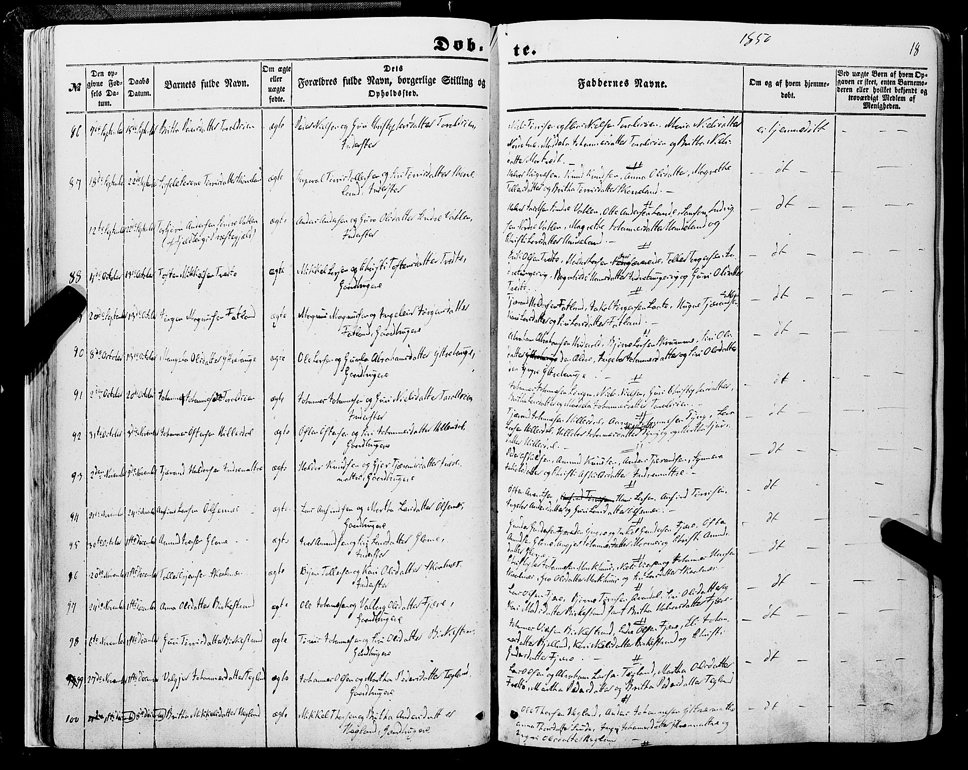 Skånevik sokneprestembete, AV/SAB-A-77801/H/Haa: Parish register (official) no. A 5I, 1848-1869, p. 18