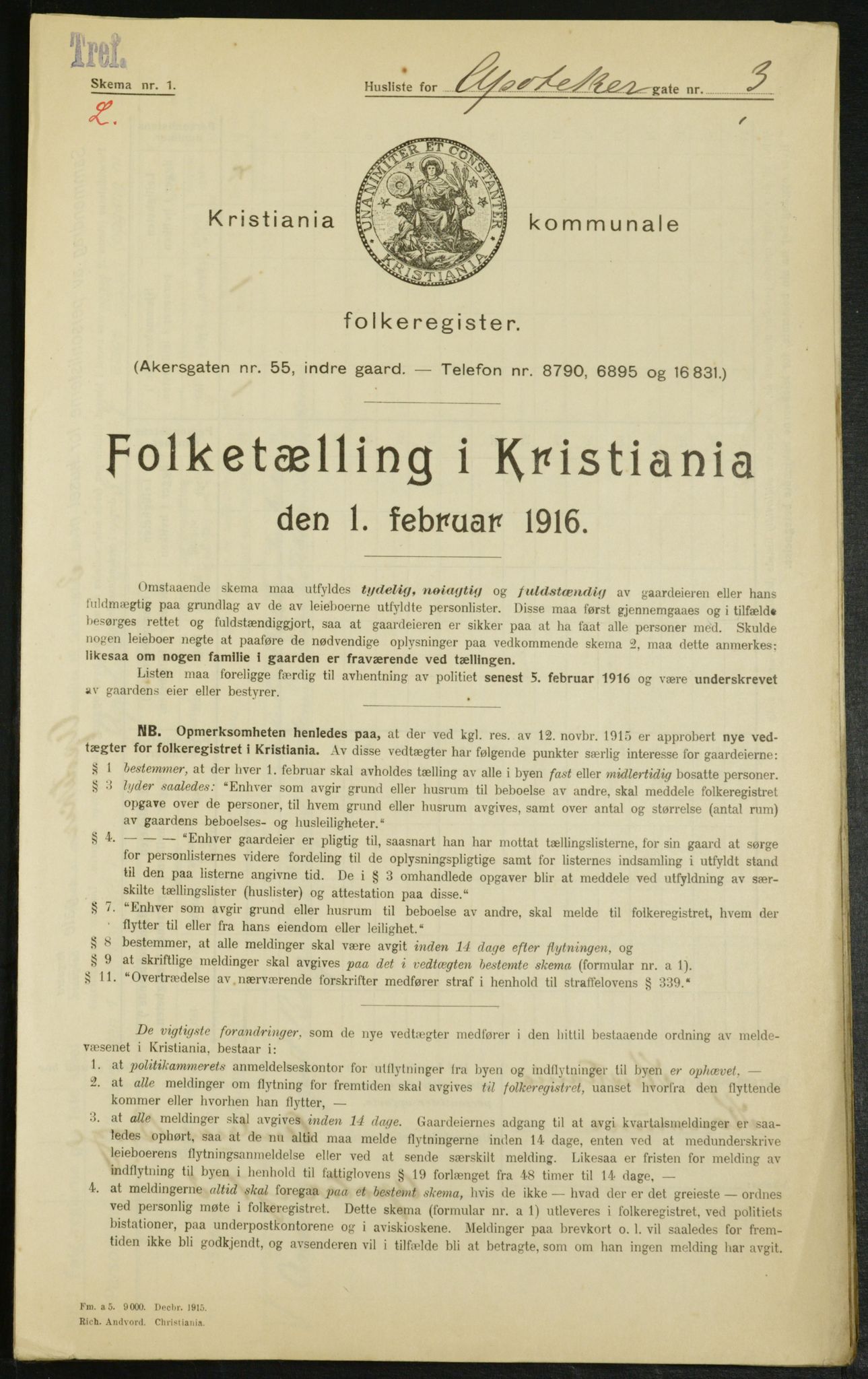 OBA, Municipal Census 1916 for Kristiania, 1916, p. 1380
