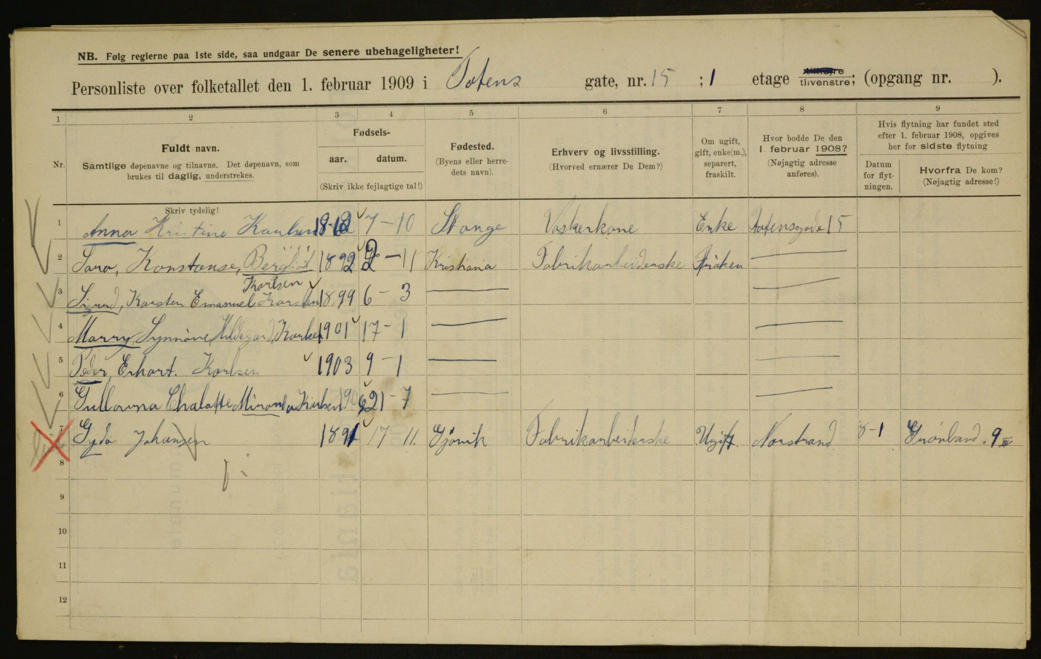 OBA, Municipal Census 1909 for Kristiania, 1909, p. 104795