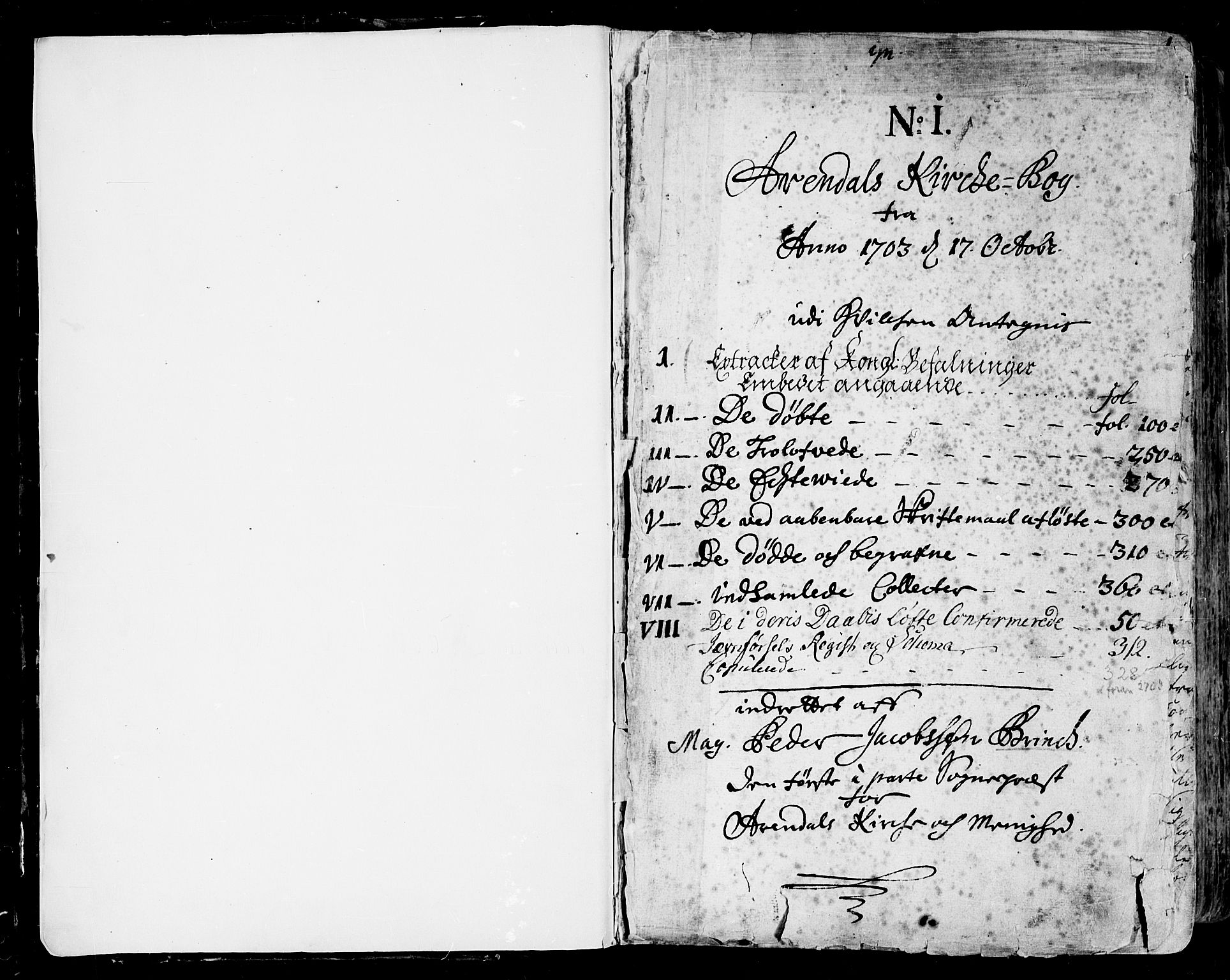 Arendal sokneprestkontor, Trefoldighet, SAK/1111-0040/F/Fa/L0001: Parish register (official) no. A 1, 1703-1815