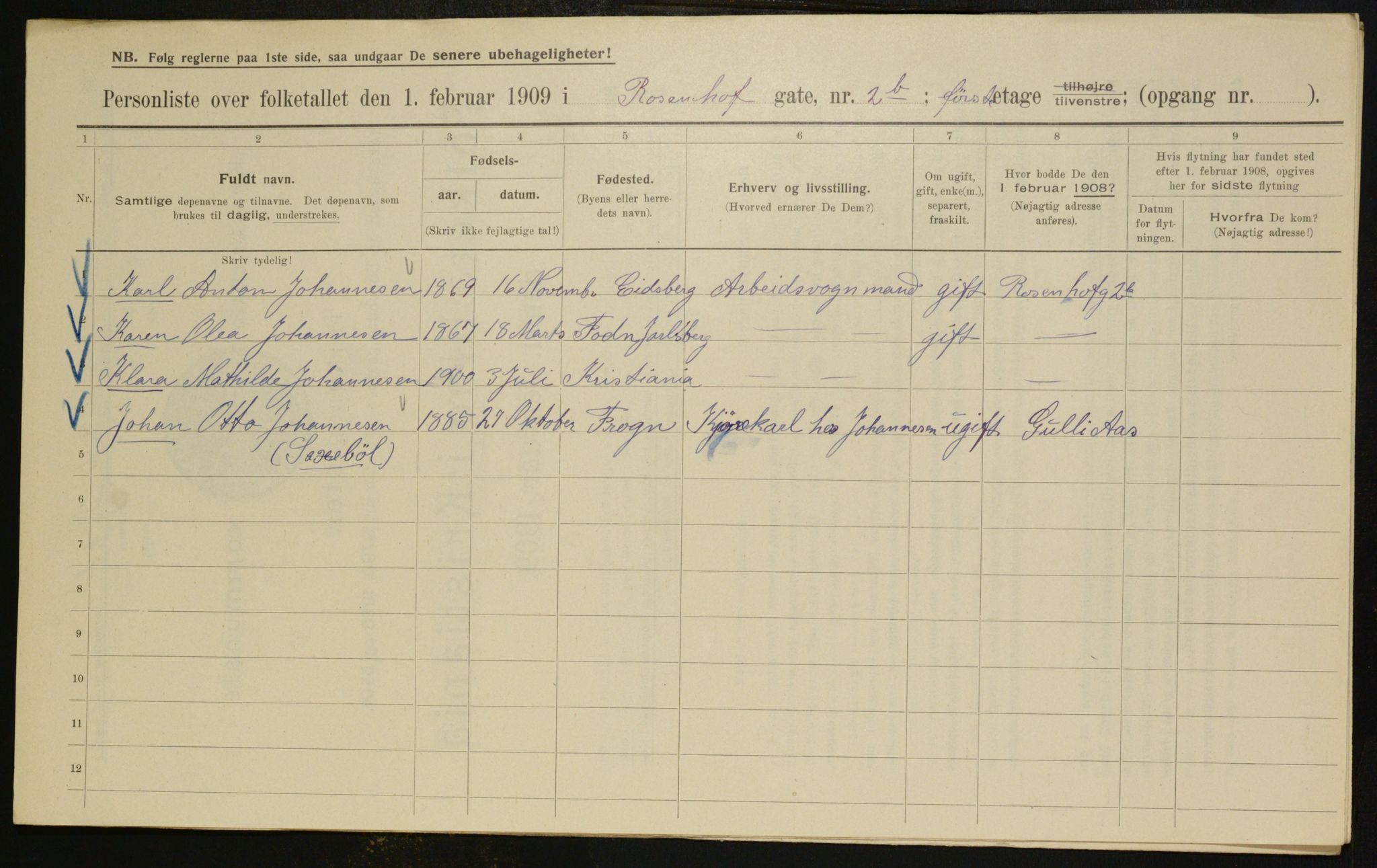 OBA, Municipal Census 1909 for Kristiania, 1909, p. 75869