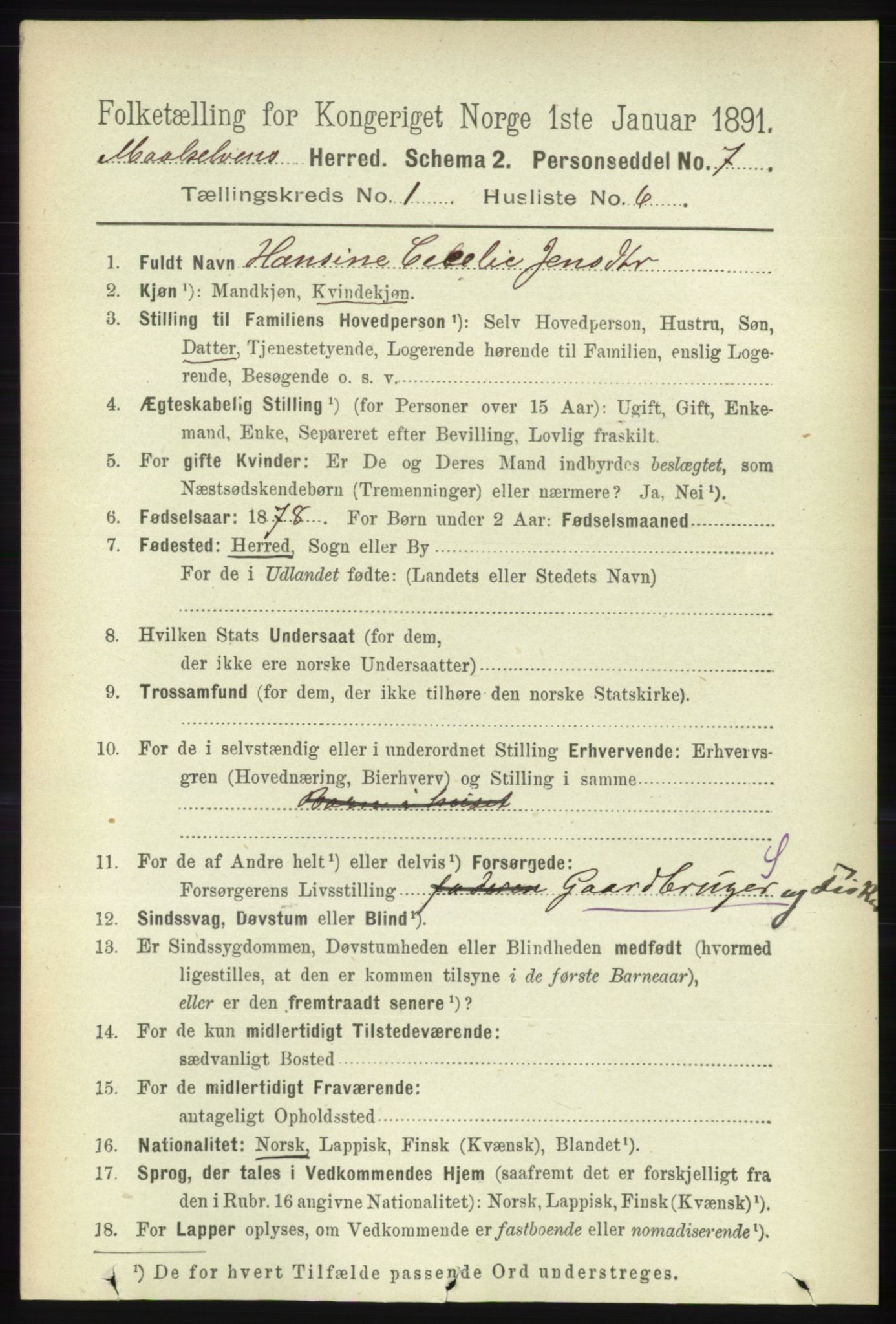 RA, 1891 census for 1924 Målselv, 1891, p. 104