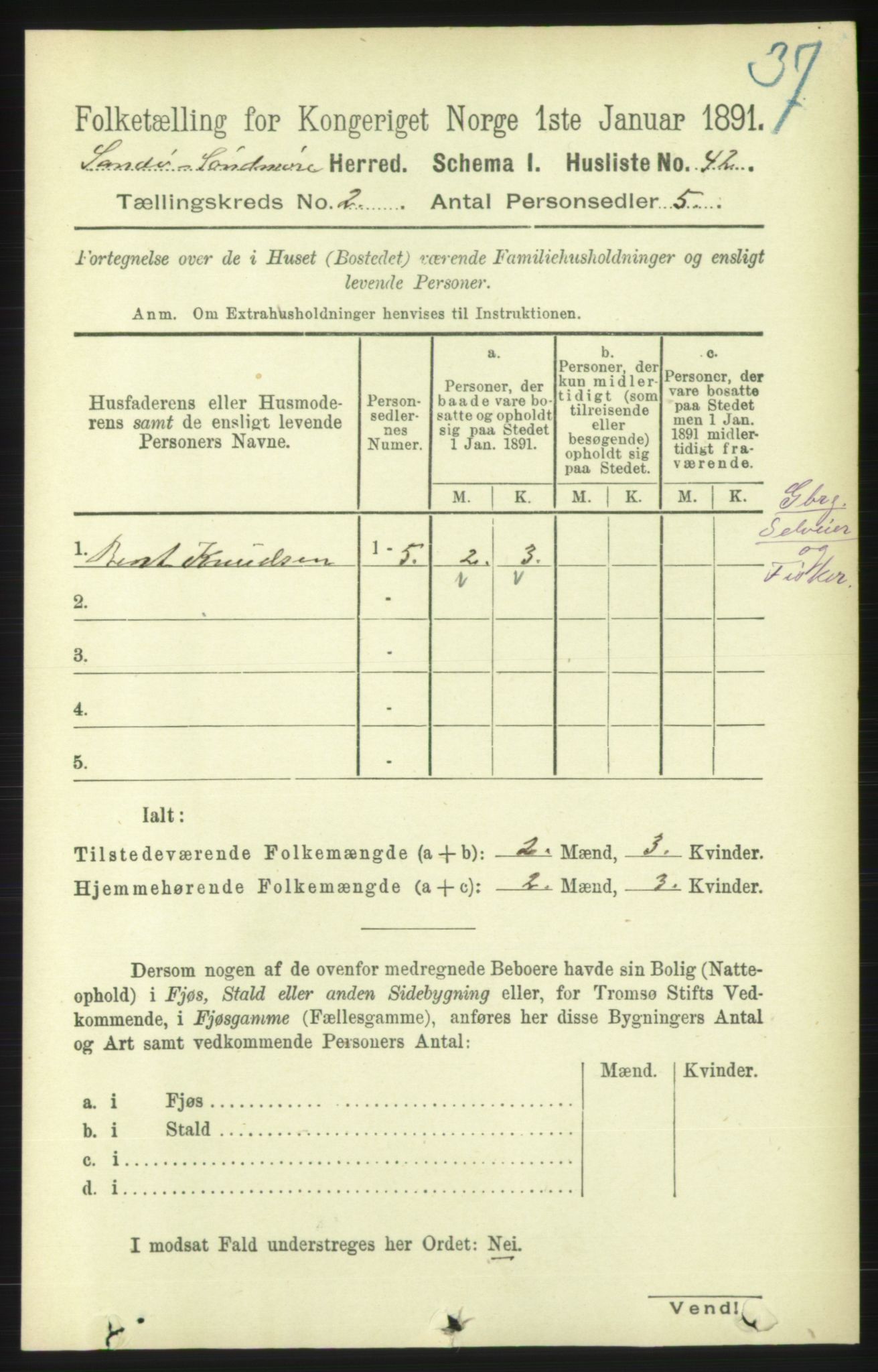 RA, 1891 census for 1514 Sande, 1891, p. 181