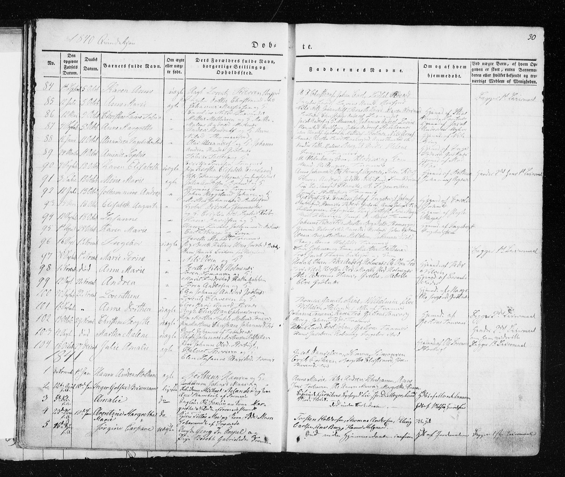 Tromsø sokneprestkontor/stiftsprosti/domprosti, SATØ/S-1343/G/Ga/L0009kirke: Parish register (official) no. 9, 1837-1847, p. 30
