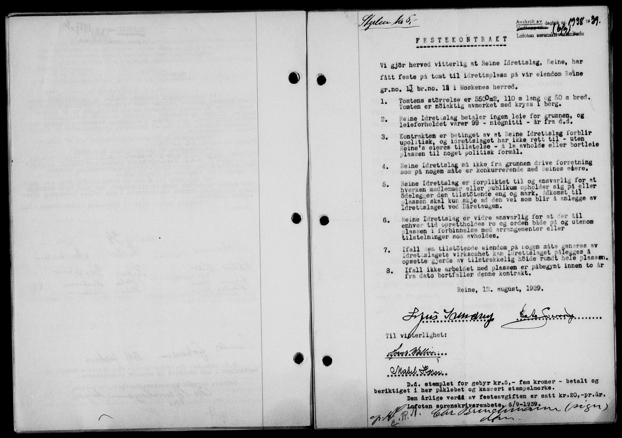 Lofoten sorenskriveri, SAT/A-0017/1/2/2C/L0006a: Mortgage book no. 6a, 1939-1939, Diary no: : 1938/1939