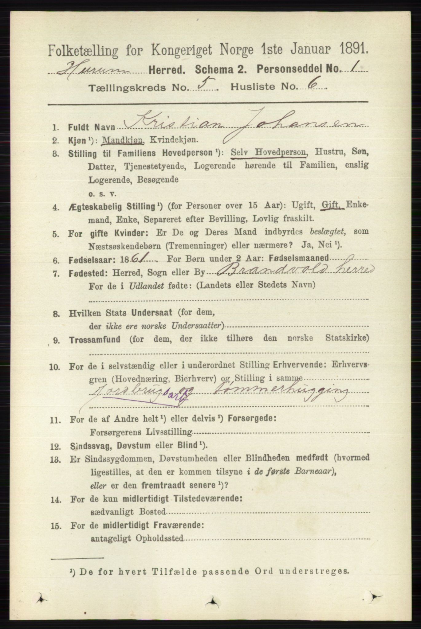 RA, 1891 census for 0628 Hurum, 1891, p. 1424