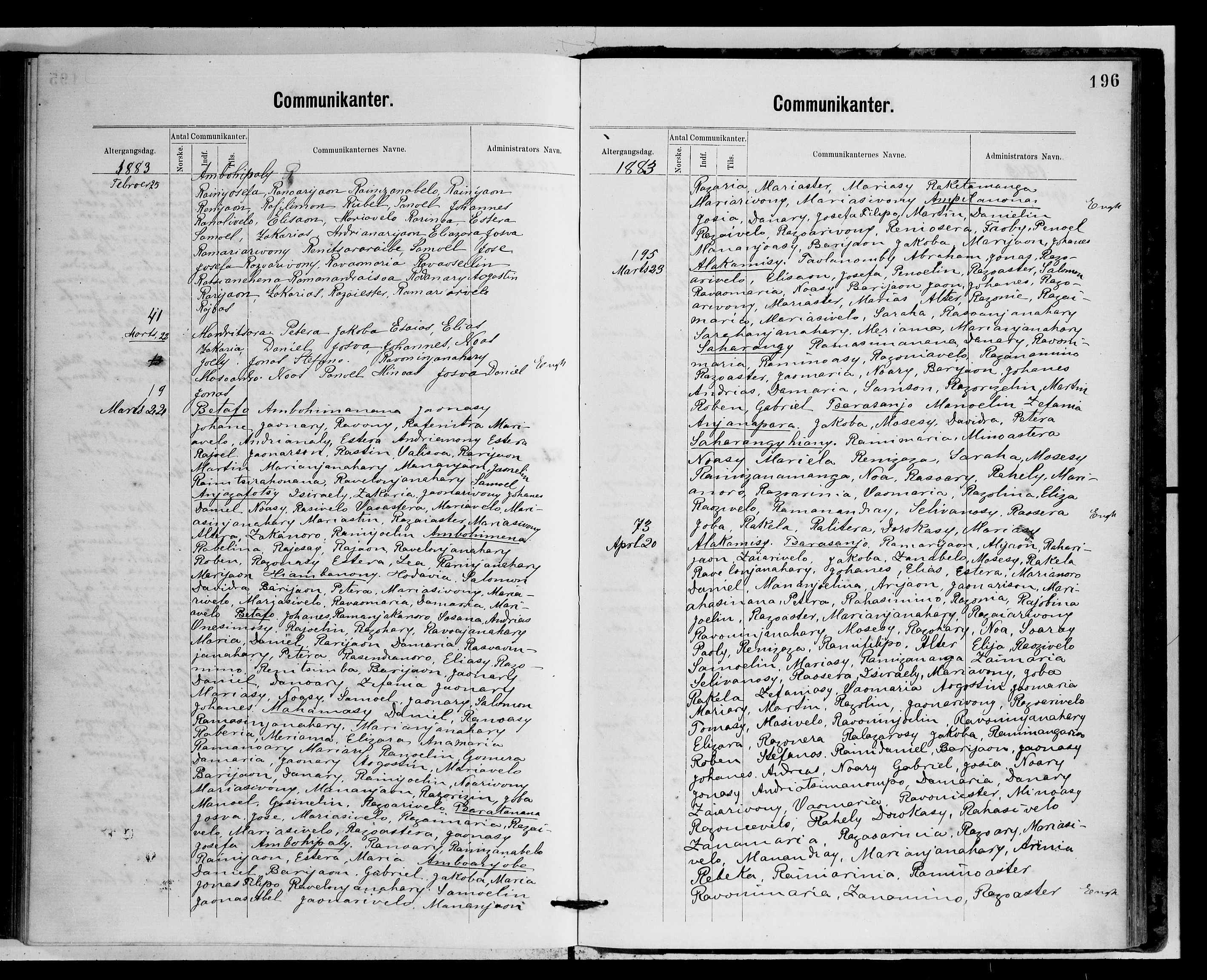 Archives FLM/NMS, Madagaskar, VID/MA-A-1163/D/Db/L0269: Parish register (official) no. 1, 1867-1884, p. 196