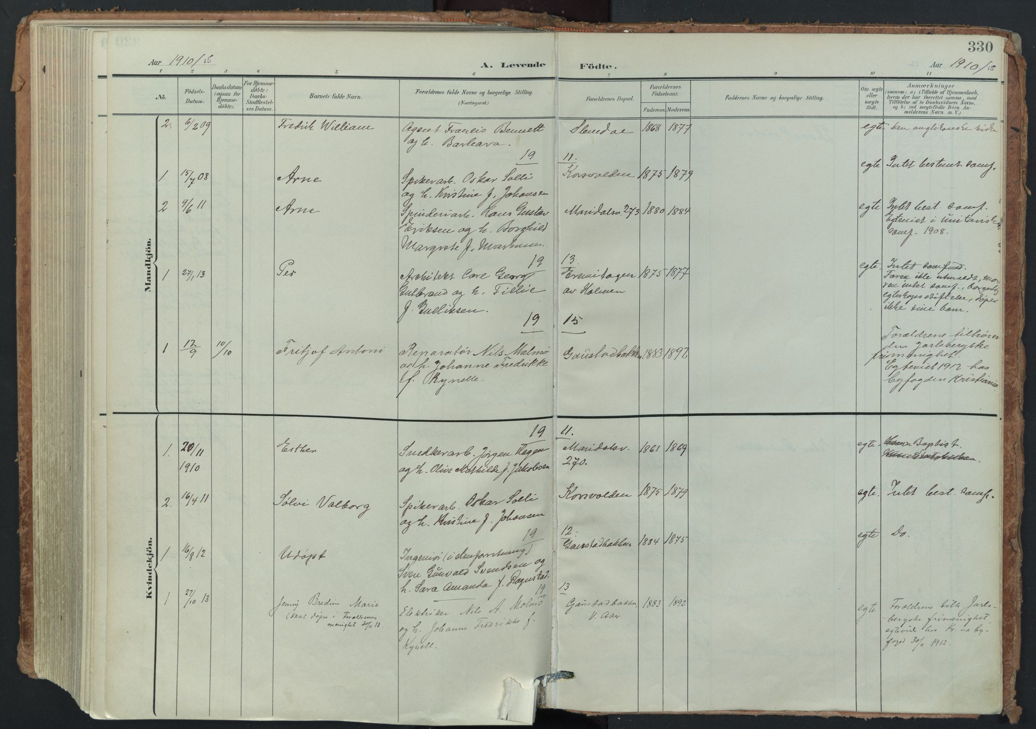 Vestre Aker prestekontor Kirkebøker, AV/SAO-A-10025/F/Fa/L0014: Parish register (official) no. 14, 1903-1921, p. 330